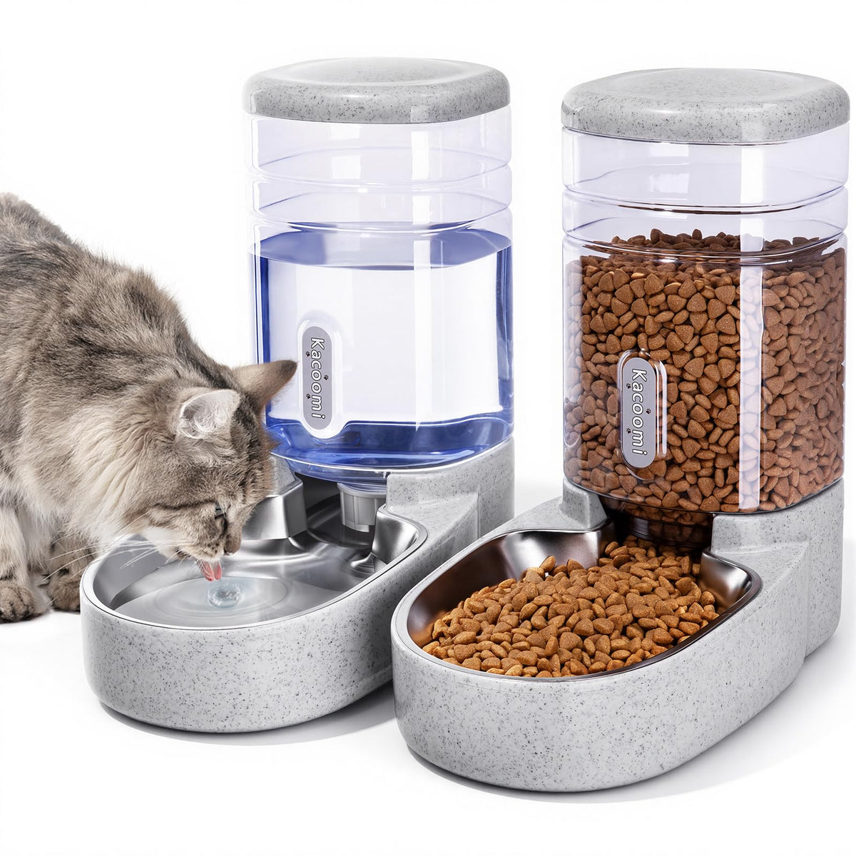 Automatic Dog Cat Feeder and Water Dispenser Gravity Food Feeder and Waterer Set with Pet Food Bowl for Small Medium Dog Puppy Kitten, Large Capacity 1 Gallon x 2
