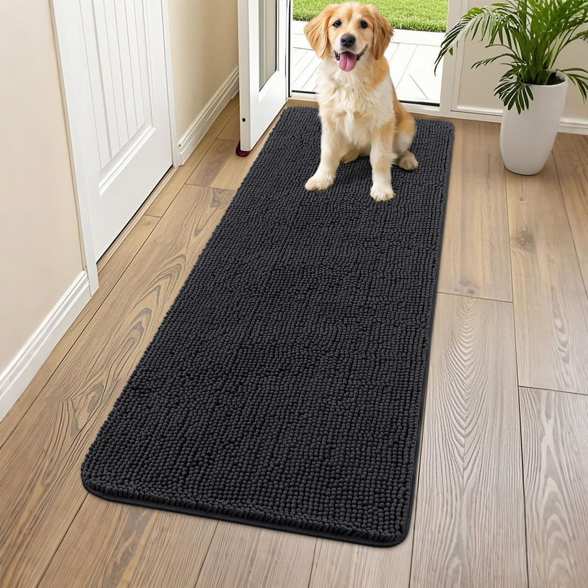 Smiry Dog Door Mat for Muddy Paws, Absorbent Dirt Trapper, Non-Slip Washable Chenille Entryway Rug for Inside Floor