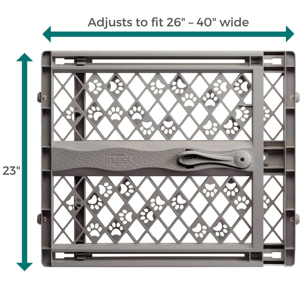 MYPET Paws Portable Pet Gate: 26-40" Wide Expandable, Pressure Mounted No Tools Needed, Durable Dog Gate for Doorways, Made in USA, 23" Tall
