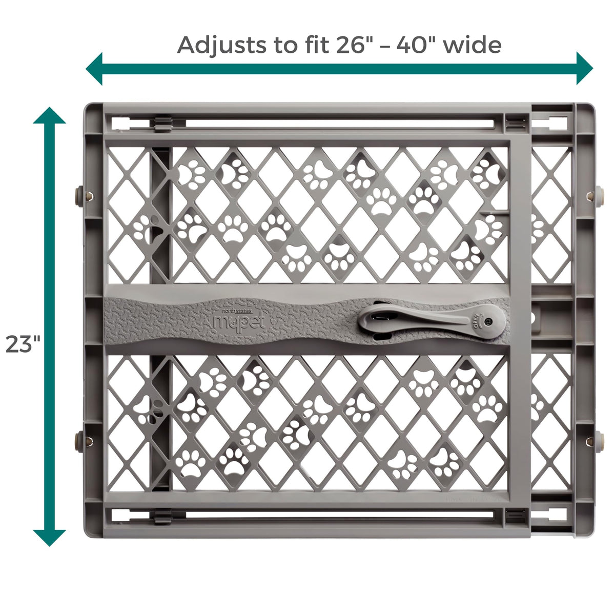 MYPET Paws Portable Pet Gate: 26-40" Wide Expandable, Pressure Mounted No Tools Needed, Durable Dog Gate for Doorways, Made in USA, 23" Tall