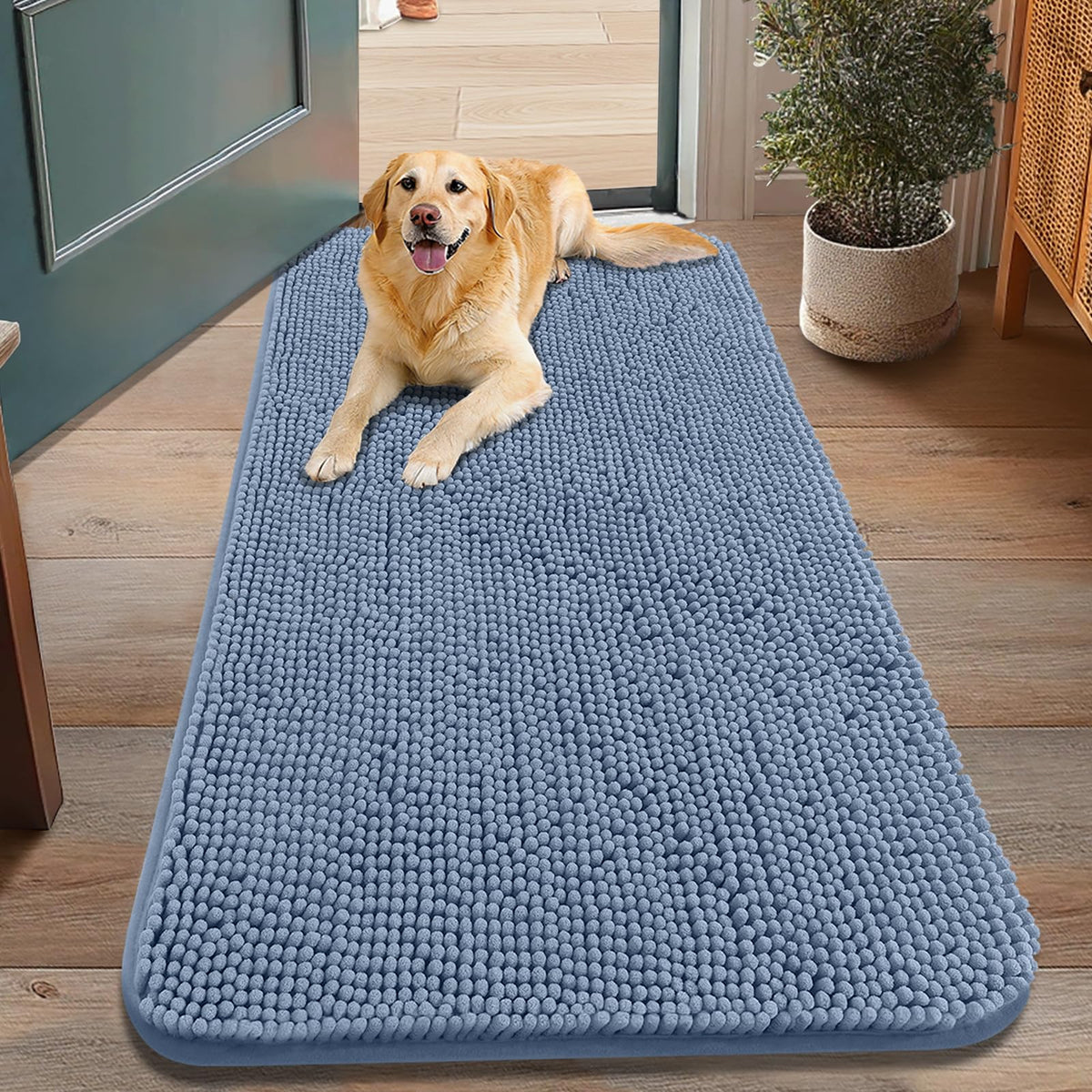 Smiry Dog Door Mat for Muddy Paws, Absorbent Dirt Trapper, Non-Slip Washable Chenille Entryway Rug for Inside Floor