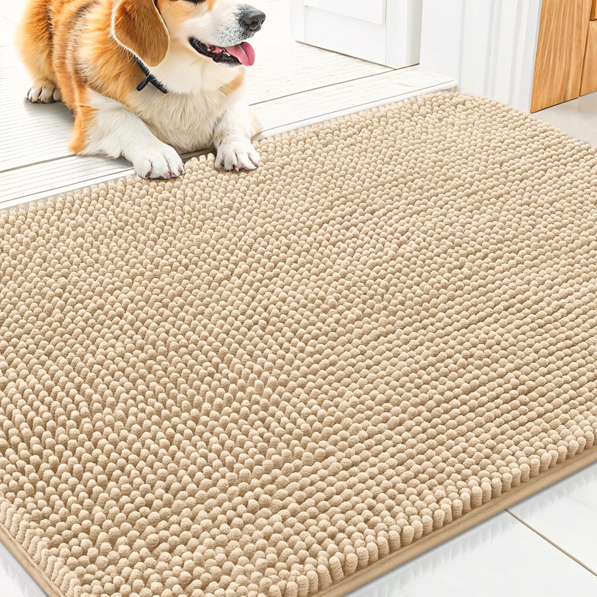 Smiry Dog Door Mat for Muddy Paws, Absorbent Dirt Trapper, Non-Slip Washable Chenille Entryway Rug for Inside Floor