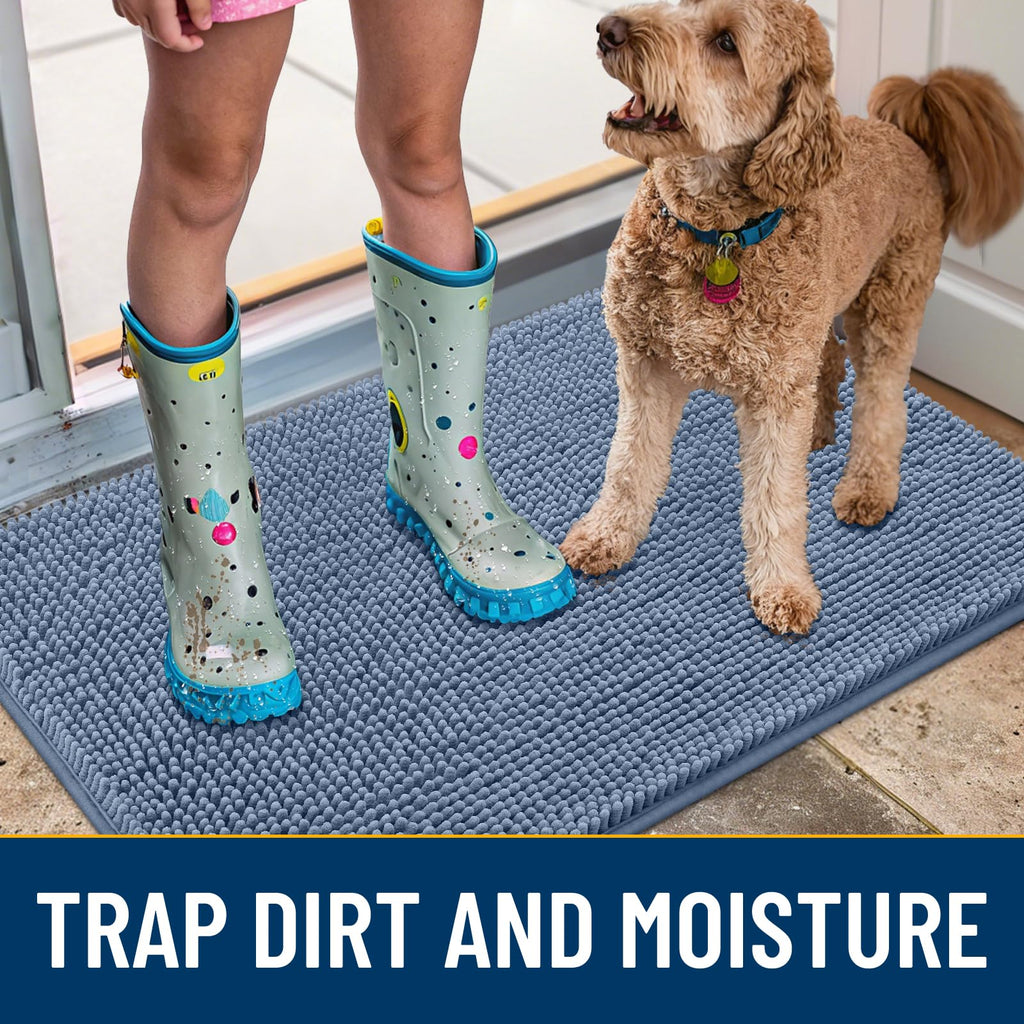 Smiry Dog Door Mat for Muddy Paws, Absorbent Dirt Trapper, Non-Slip Washable Chenille Entryway Rug for Inside Floor
