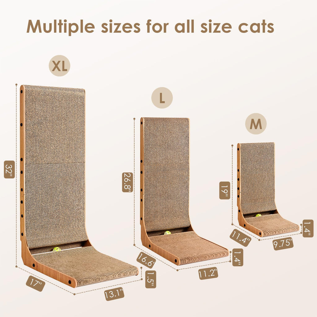 EHEYCIGA Cardboard Cat Scratcher for Indoor Kitten Cats, L Shaped Vertical Cat Scratching Board with Ball Cat Toy, Cat Scratcher Pad