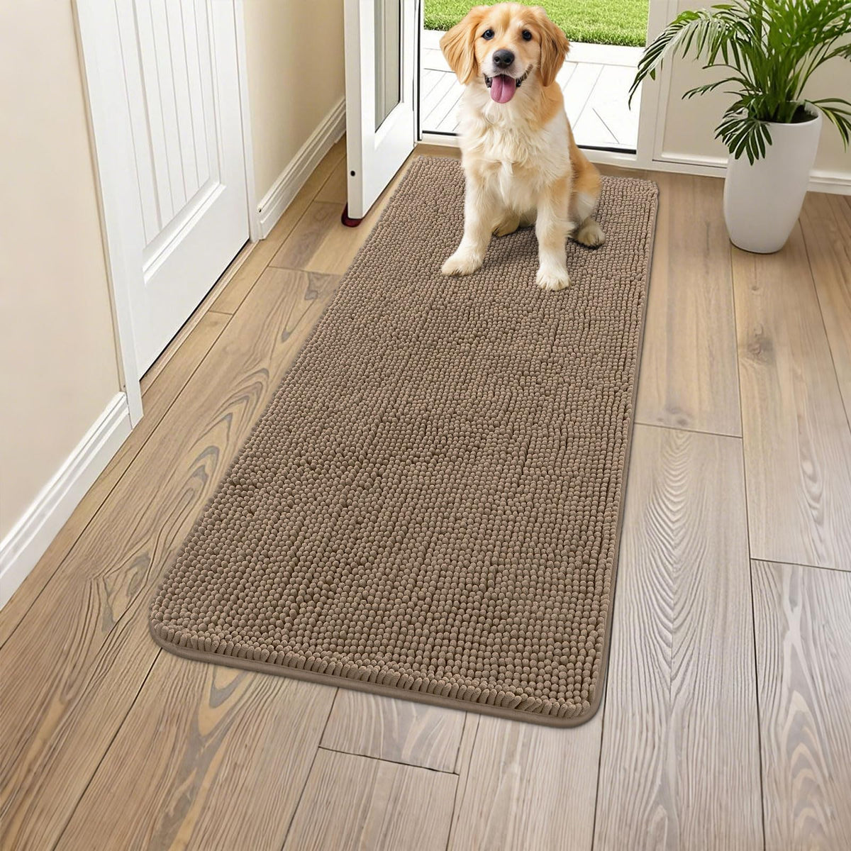 Smiry Dog Door Mat for Muddy Paws, Absorbent Dirt Trapper, Non-Slip Washable Chenille Entryway Rug for Inside Floor