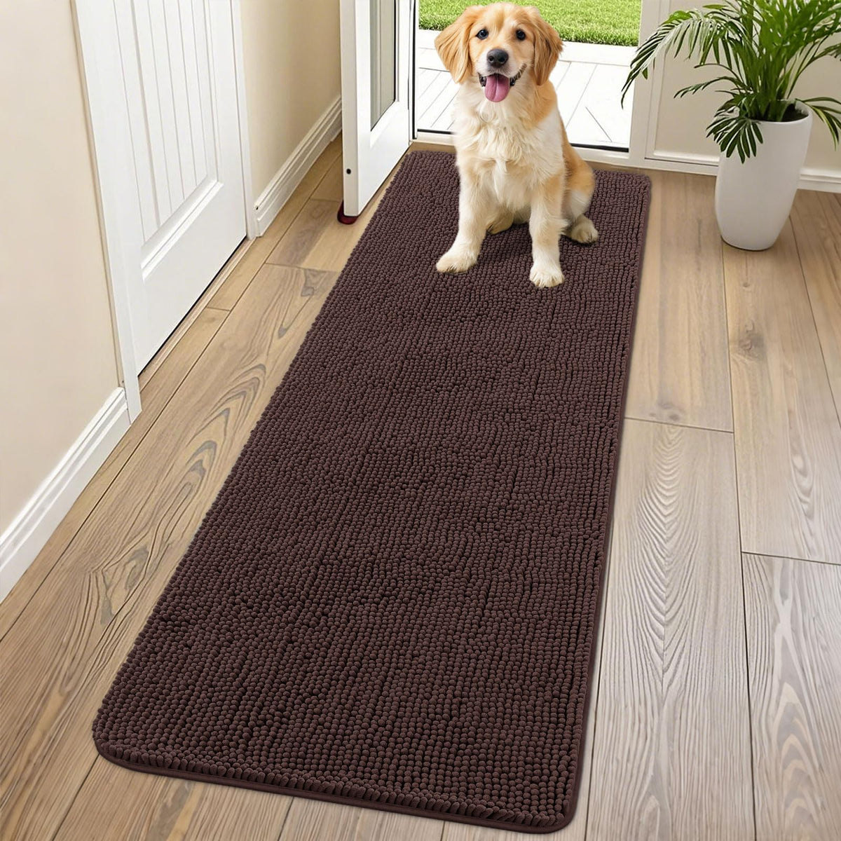 Smiry Dog Door Mat for Muddy Paws, Absorbent Dirt Trapper, Non-Slip Washable Chenille Entryway Rug for Inside Floor