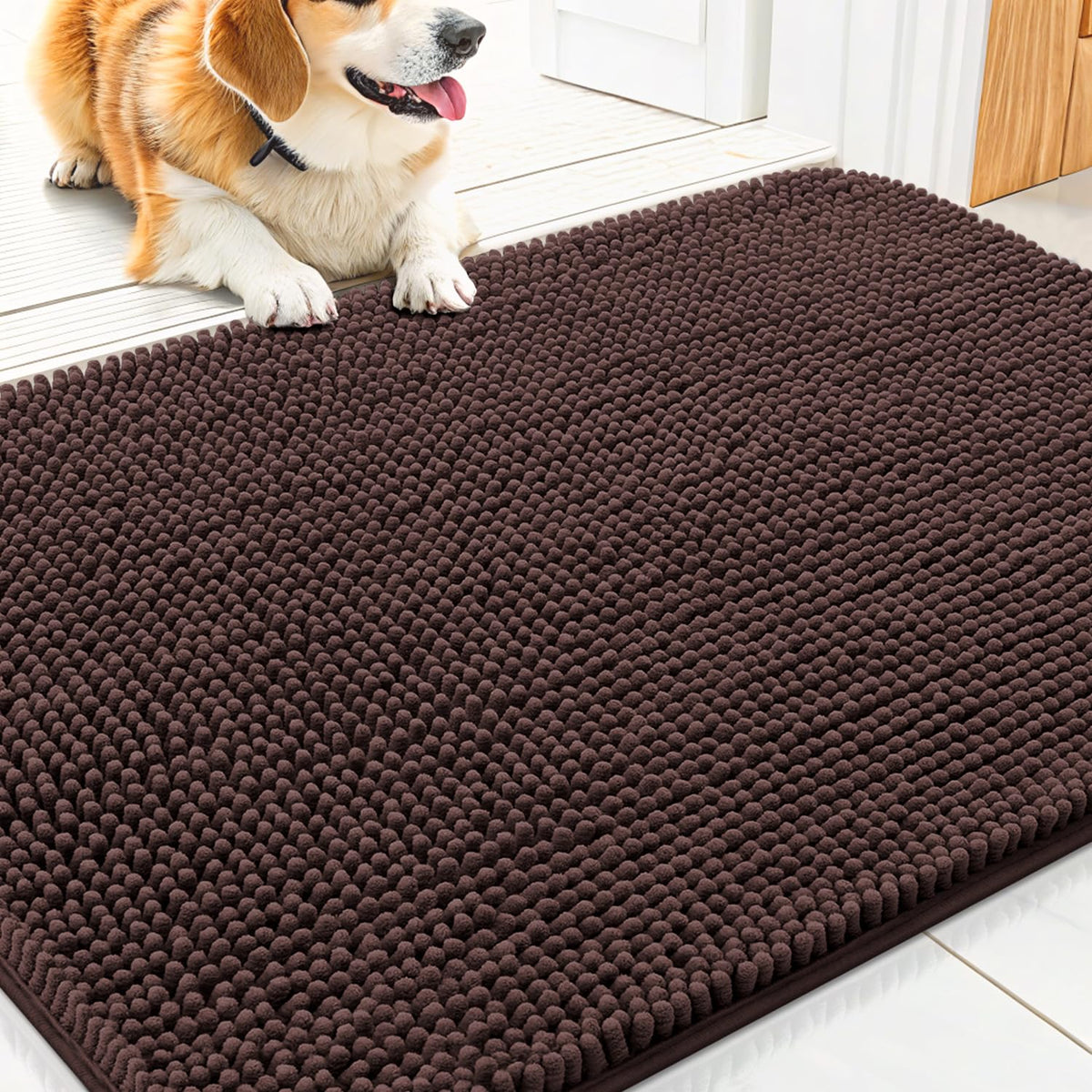 Smiry Dog Door Mat for Muddy Paws, Absorbent Dirt Trapper, Non-Slip Washable Chenille Entryway Rug for Inside Floor