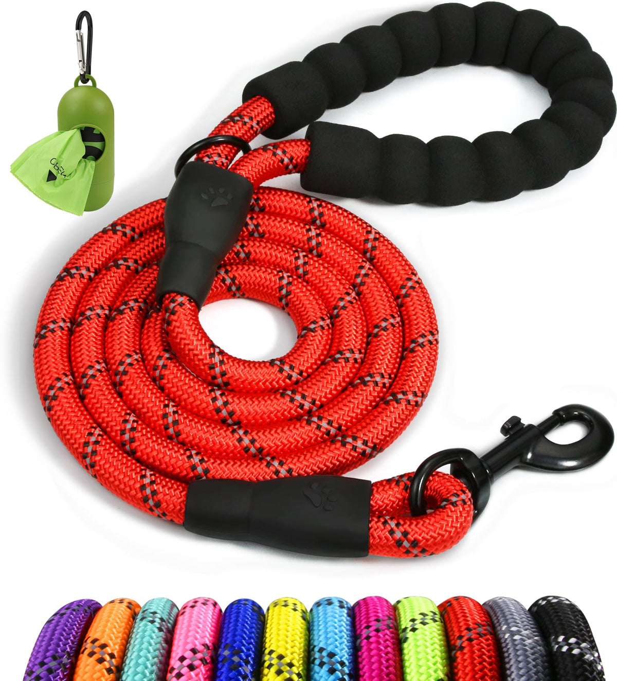 Taglory Rope Dog Leash 4/5/6 FT with Comfortable Padded Handle, Highly Reflective Threads Dog Leash for Small, Medium and Large Dogs