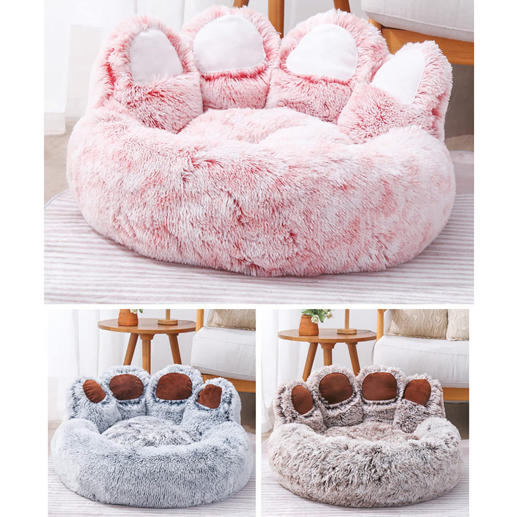 EAGLCQA Plush Calming Dog Bed, Dog Bed Cat Pet Sofa Cute Bear Paw Shape Pet Sleeping Beds for Medium Dogs and Cats, Cuddler Nest Pet Bed,Gray,55x55x38cm