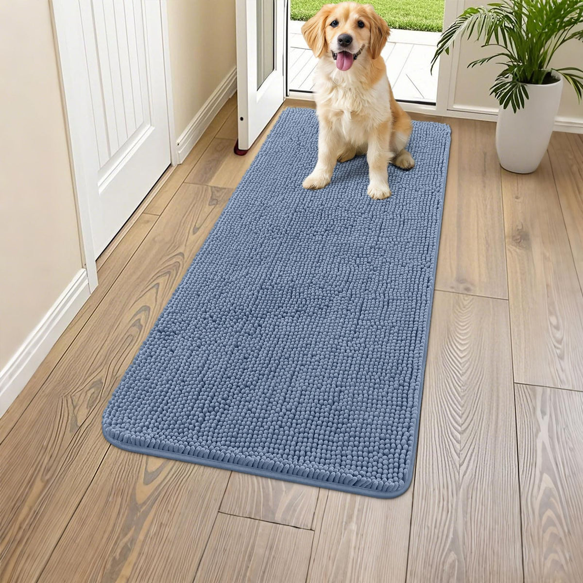 Smiry Dog Door Mat for Muddy Paws, Absorbent Dirt Trapper, Non-Slip Washable Chenille Entryway Rug for Inside Floor