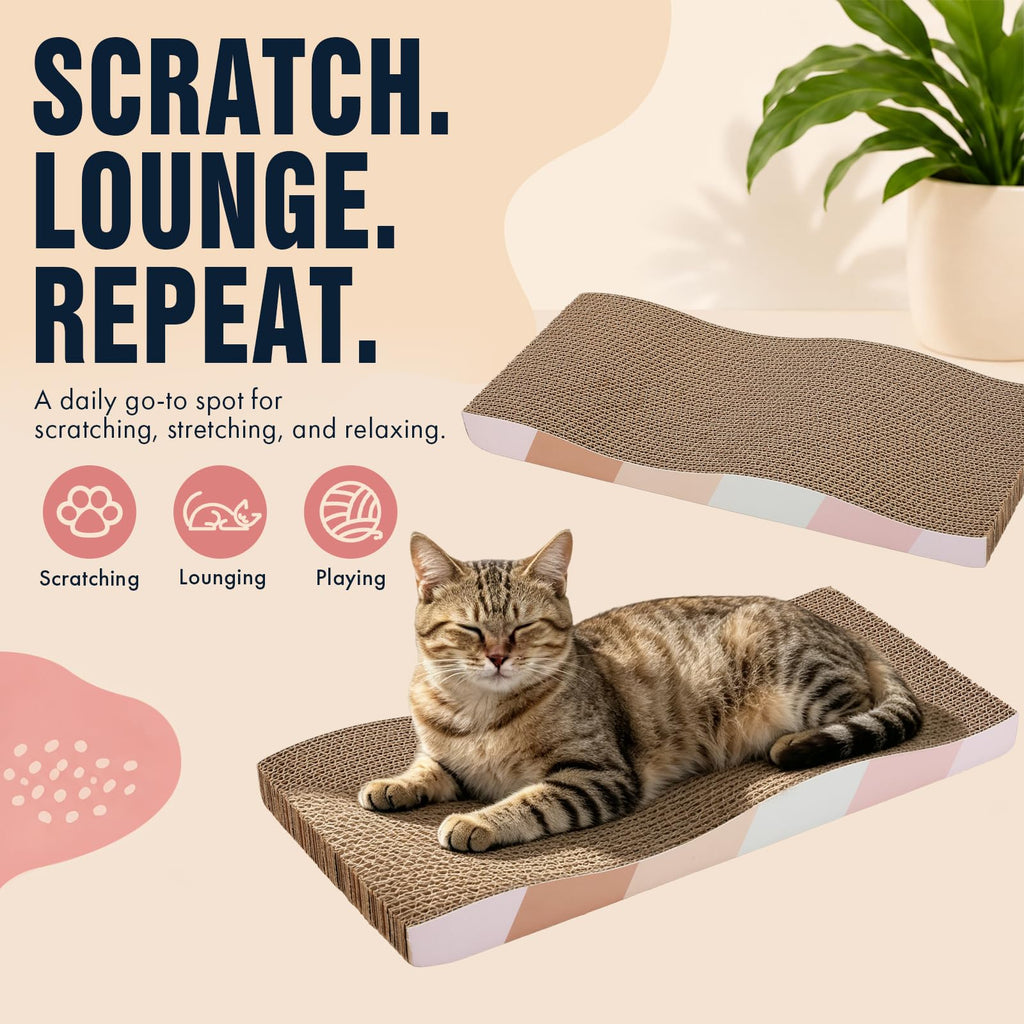 SIDAZON Cat Scratch Pad Cardboard cat scratchers for Indoor Cats Reversible Large Wide Corrugated with Catnip and Mini Toy