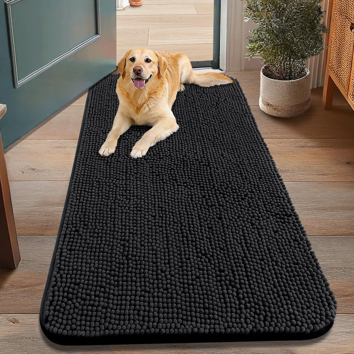 Smiry Dog Door Mat for Muddy Paws, Absorbent Dirt Trapper, Non-Slip Washable Chenille Entryway Rug for Inside Floor