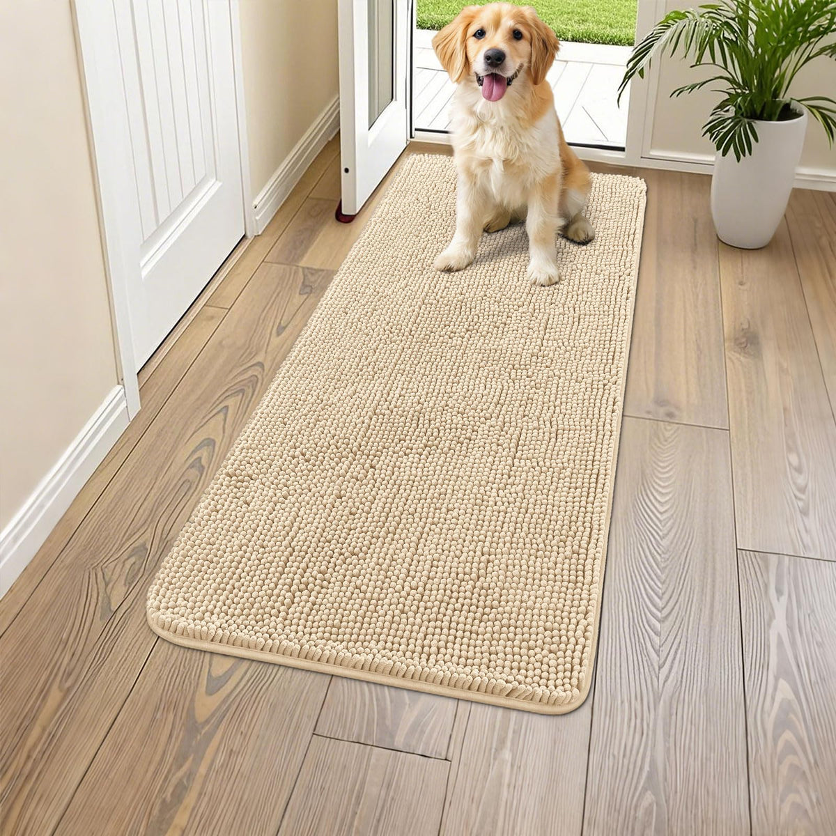 Smiry Dog Door Mat for Muddy Paws, Absorbent Dirt Trapper, Non-Slip Washable Chenille Entryway Rug for Inside Floor