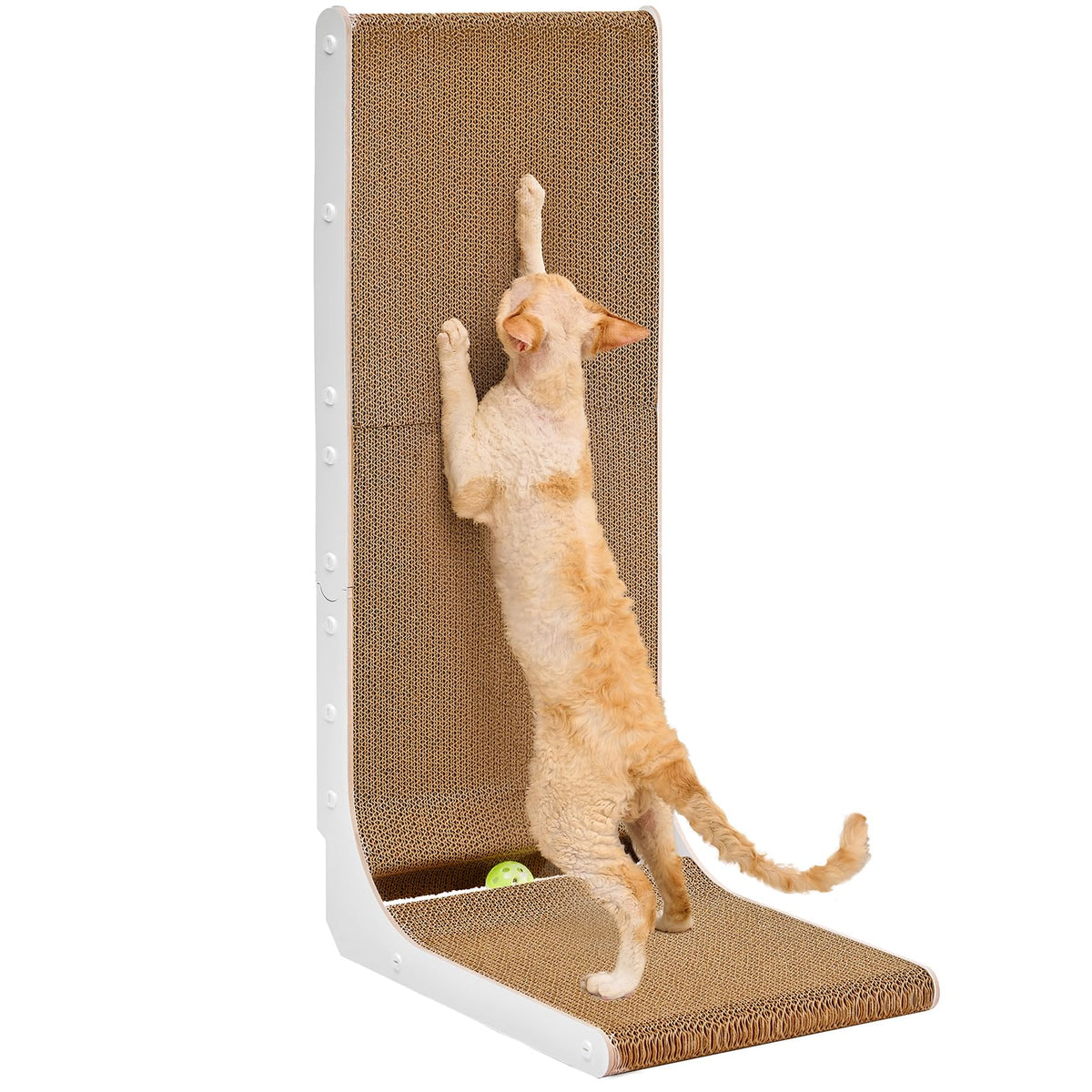 EHEYCIGA Cardboard Cat Scratcher for Indoor Kitten Cats, L Shaped Vertical Cat Scratching Board with Ball Cat Toy, Cat Scratcher Pad