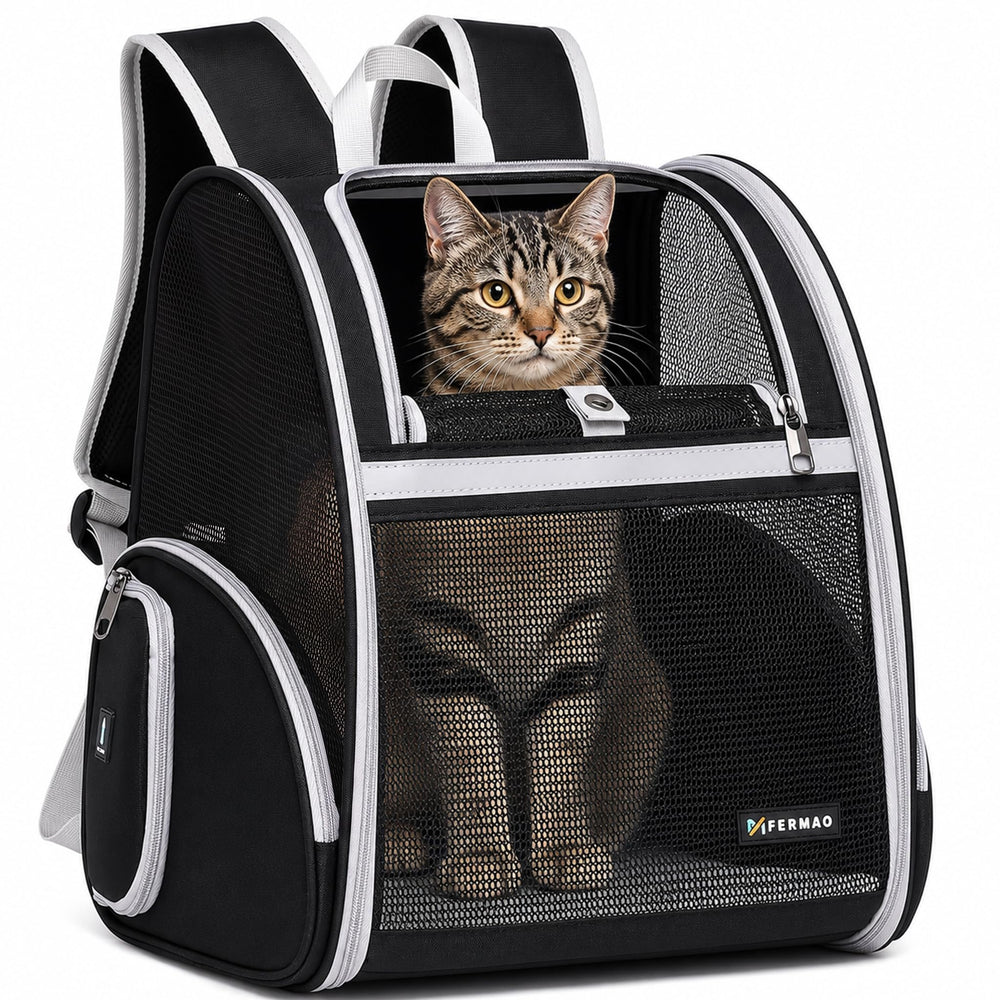 Ventilated Cat Backpack Carrier with Safety Leash
