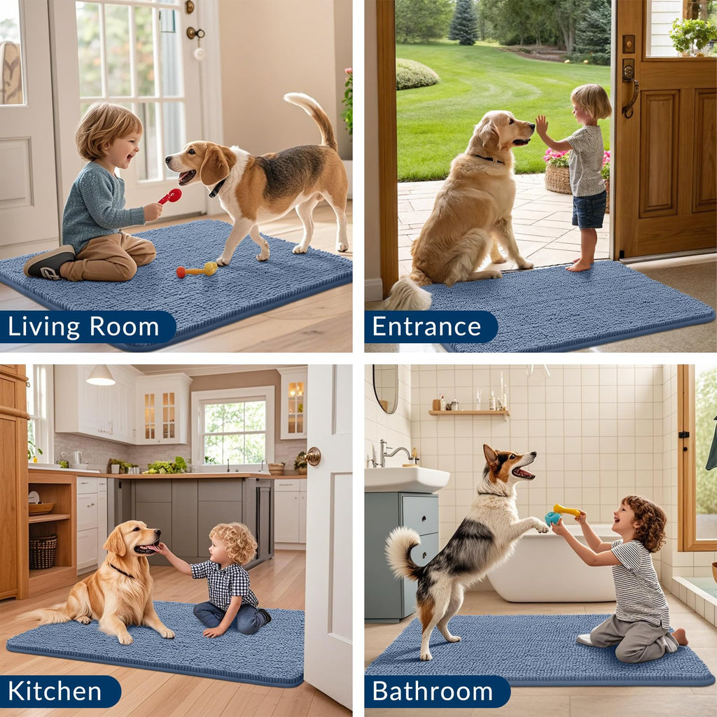 Smiry Dog Door Mat for Muddy Paws, Absorbent Dirt Trapper, Non-Slip Washable Chenille Entryway Rug for Inside Floor