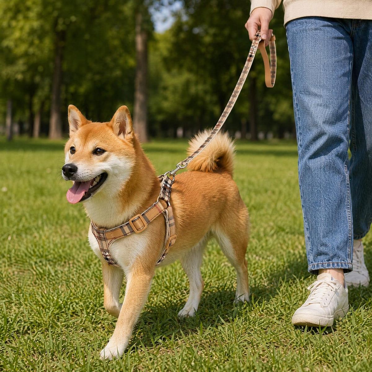 NISIYE Cute Plaid Dog Harness & Leash Set, Adjustable No‑Pull Safety Buckle Harness for Small Puppy Boy Girl Pets Durable Gift for Boy Girl Pets