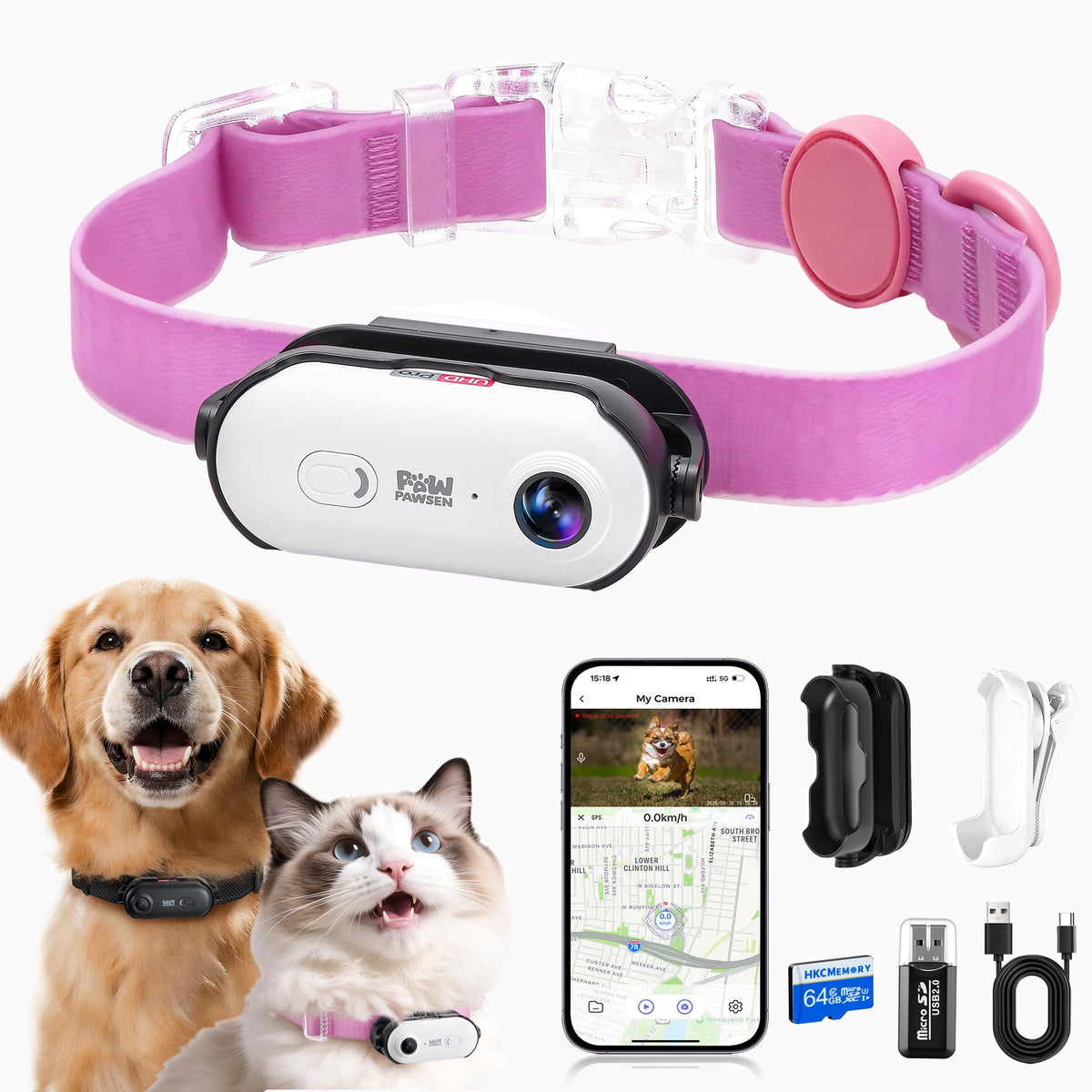 PAWPAWSEN 4K Pet Camera Collar – Mini Action Camera for Pets with Video Recording, Wireless Body Cam for Pet Supplies, Outdoor/Indoor Gift for Cats and Dogs