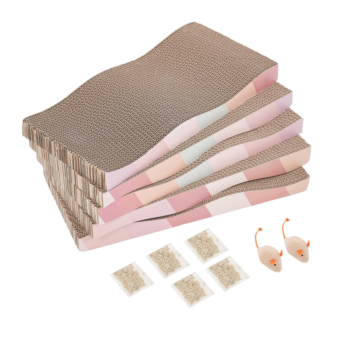 SIDAZON Cat Scratch Pad Cardboard cat scratchers for Indoor Cats Reversible Large Wide Corrugated with Catnip and Mini Toy