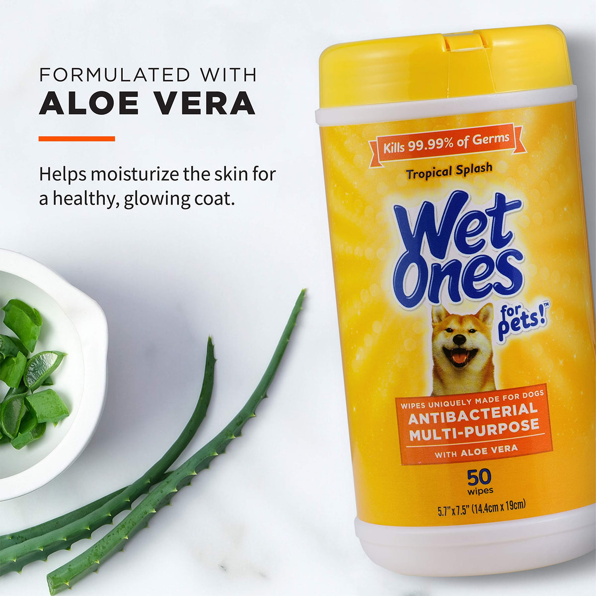 Wet Ones for Pets Antibacterial Dog Wipes, Tropical Splash, 50 Count, 12-Pk