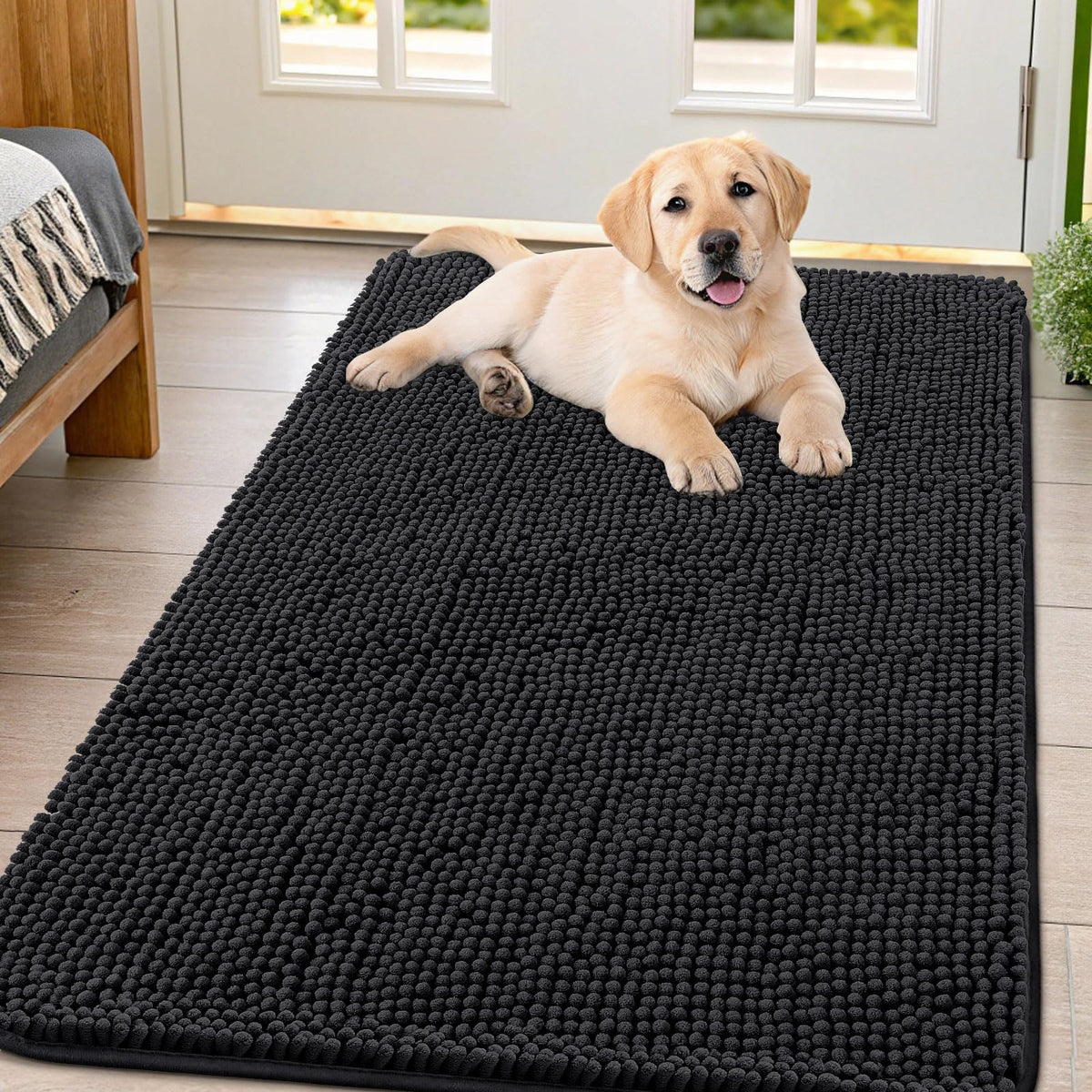 Smiry Dog Door Mat for Muddy Paws, Absorbent Dirt Trapper, Non-Slip Washable Chenille Entryway Rug for Inside Floor