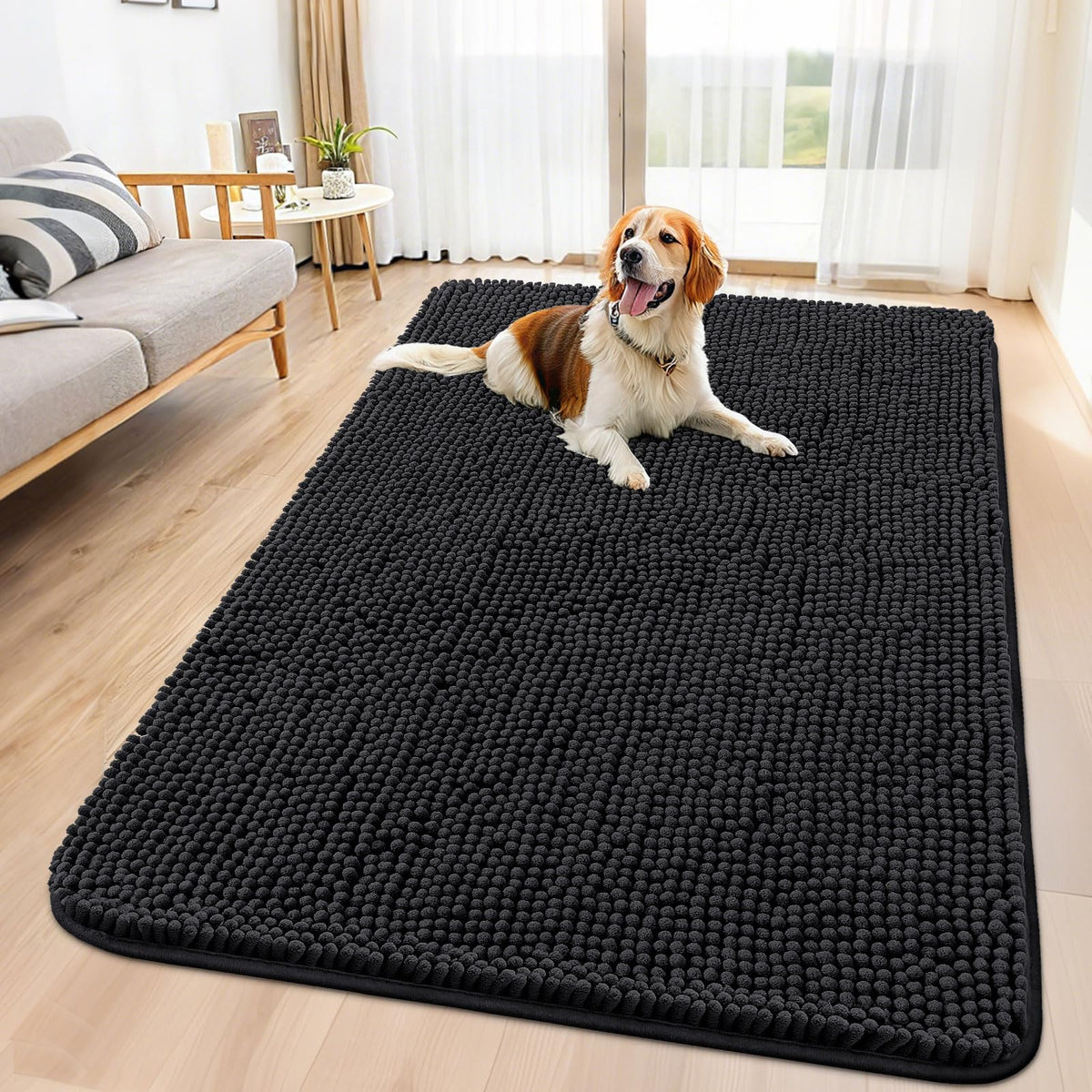 Smiry Dog Door Mat for Muddy Paws, Absorbent Dirt Trapper, Non-Slip Washable Chenille Entryway Rug for Inside Floor