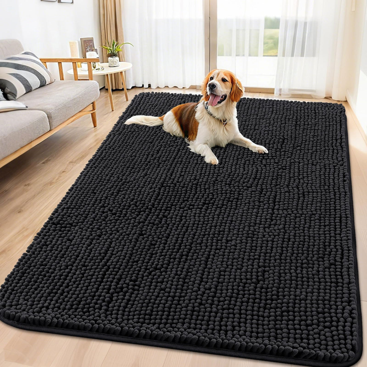 Smiry Dog Door Mat for Muddy Paws, Absorbent Dirt Trapper, Non-Slip Washable Chenille Entryway Rug for Inside Floor