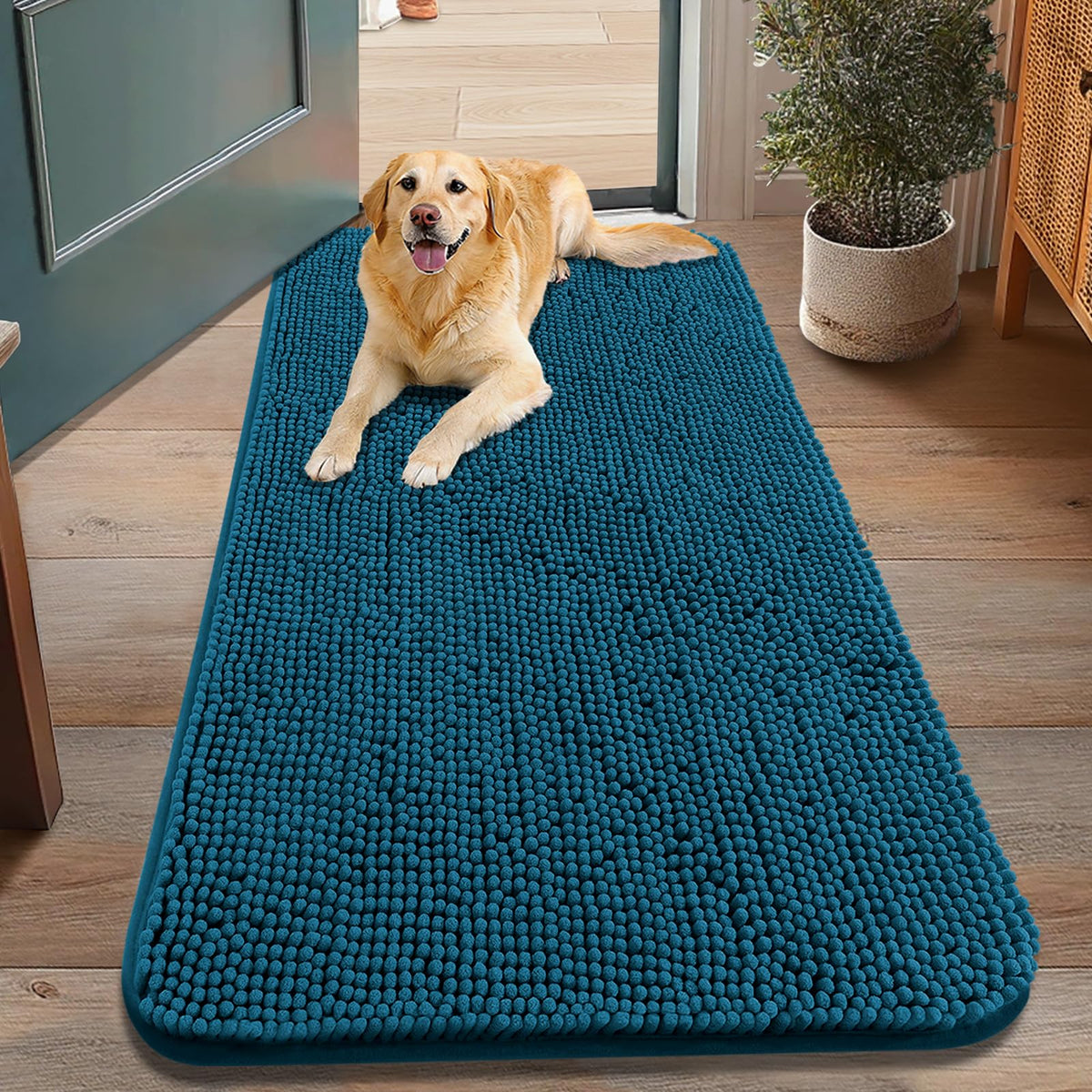 Smiry Dog Door Mat for Muddy Paws, Absorbent Dirt Trapper, Non-Slip Washable Chenille Entryway Rug for Inside Floor