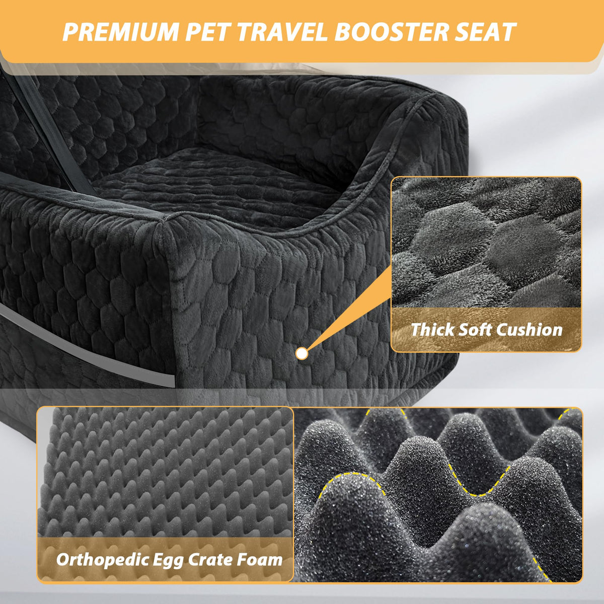 Dog Car Seat for Small/Medium Dogs, Memory Foam Dog Booster Seat, Travel Safety Per Car Seat with Washable Removable Cover, Storage Pockets for Dogs up to 35 lbs
