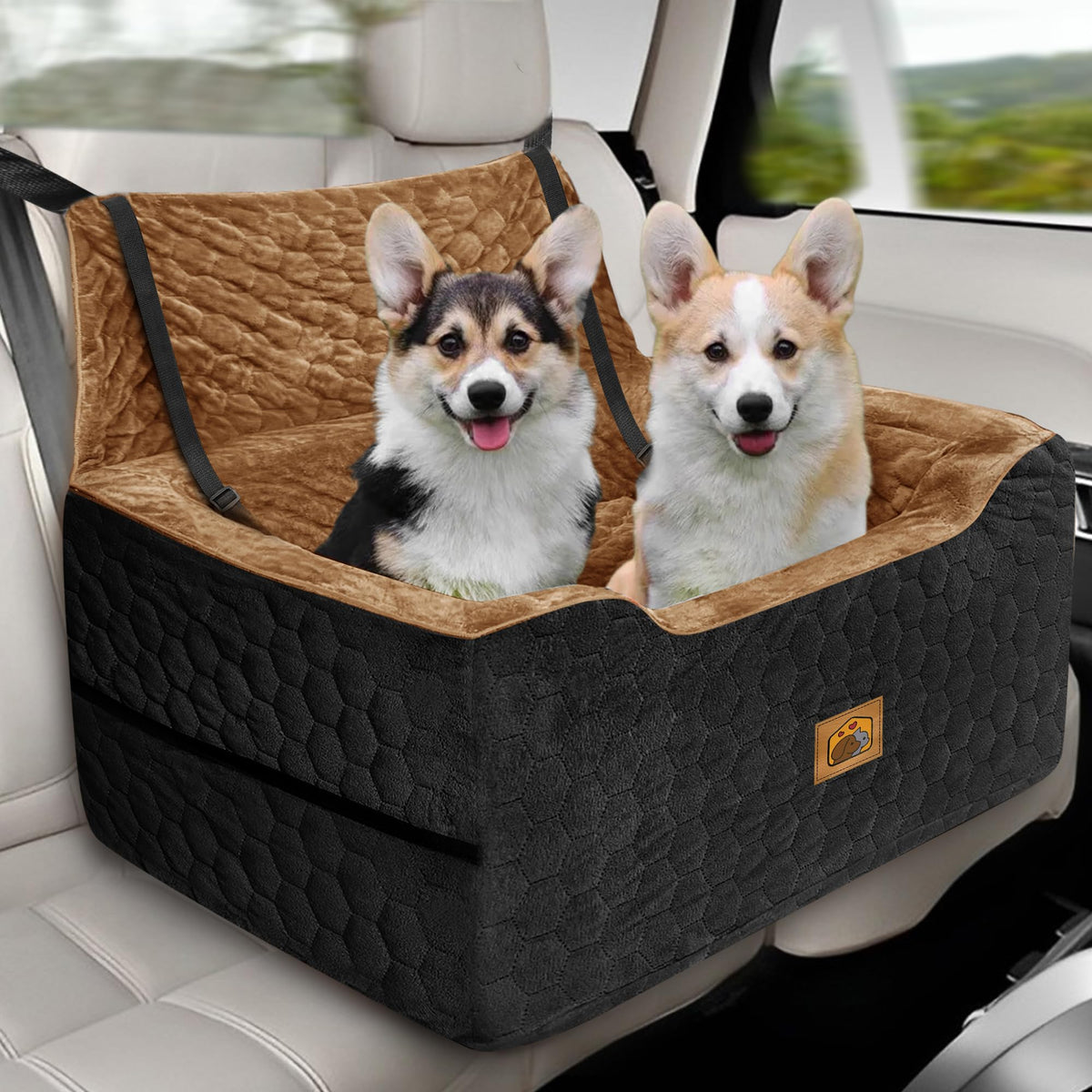 Dog Car Seat for Small/Medium Dogs, Memory Foam Dog Booster Seat, Travel Safety Per Car Seat with Washable Removable Cover, Storage Pockets for Dogs up to 35 lbs