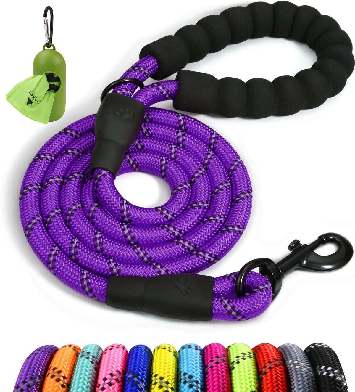 Taglory Rope Dog Leash 4/5/6 FT with Comfortable Padded Handle, Highly Reflective Threads Dog Leash for Small, Medium and Large Dogs