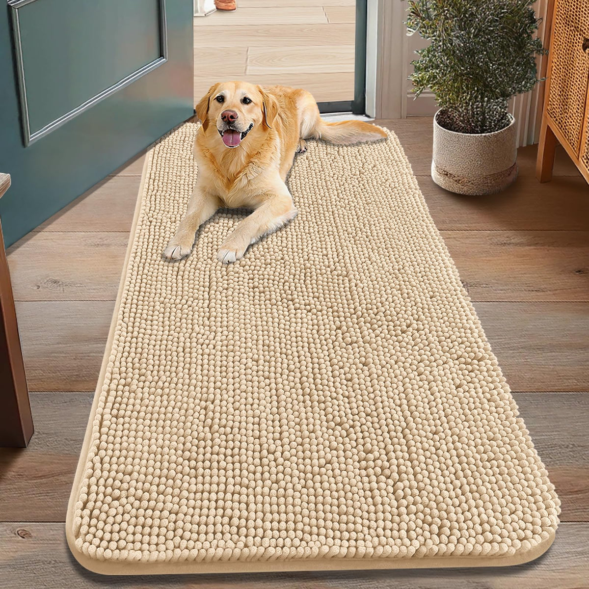 Smiry Dog Door Mat for Muddy Paws, Absorbent Dirt Trapper, Non-Slip Washable Chenille Entryway Rug for Inside Floor