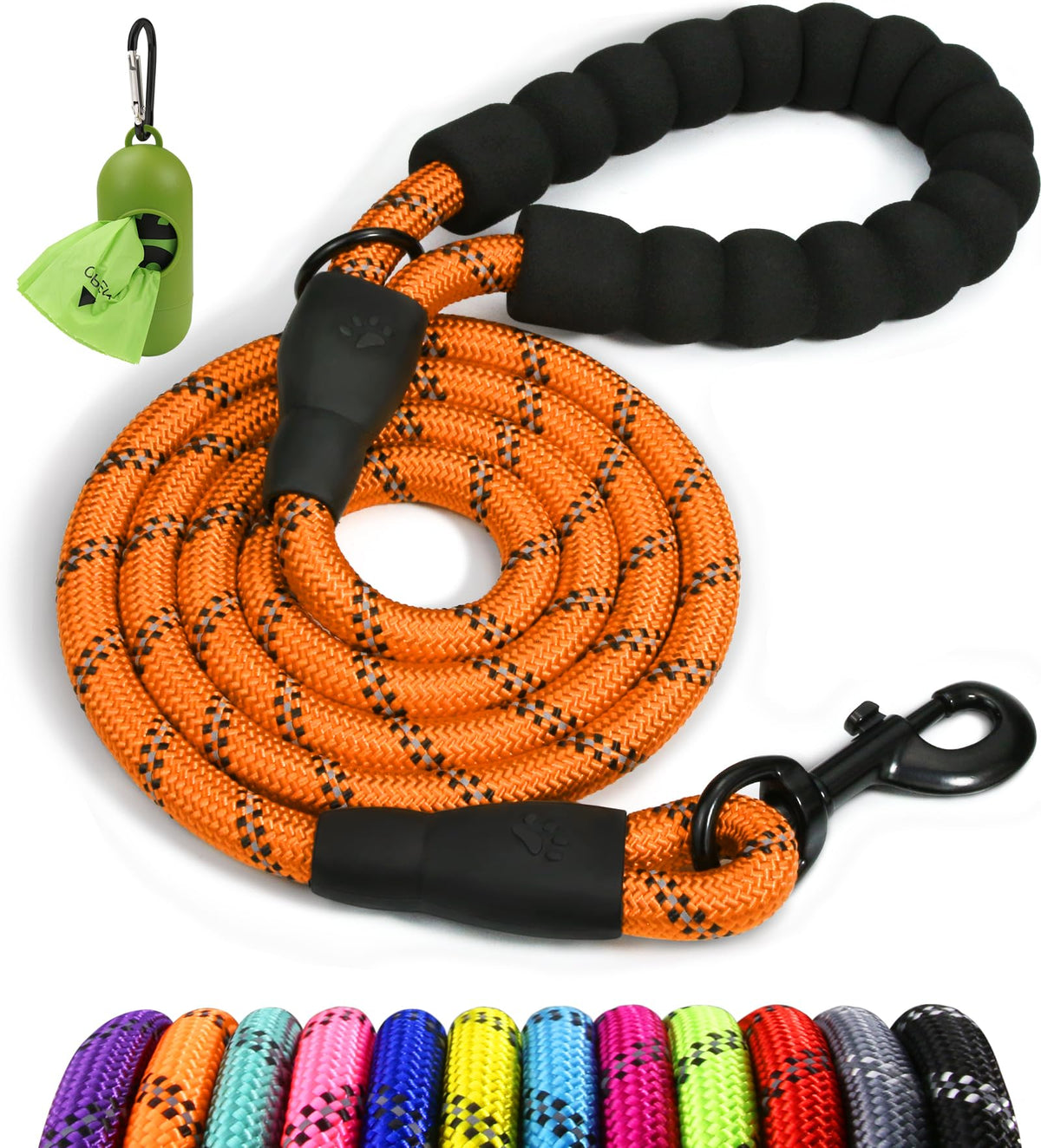 Taglory Rope Dog Leash 4/5/6 FT with Comfortable Padded Handle, Highly Reflective Threads Dog Leash for Small, Medium and Large Dogs