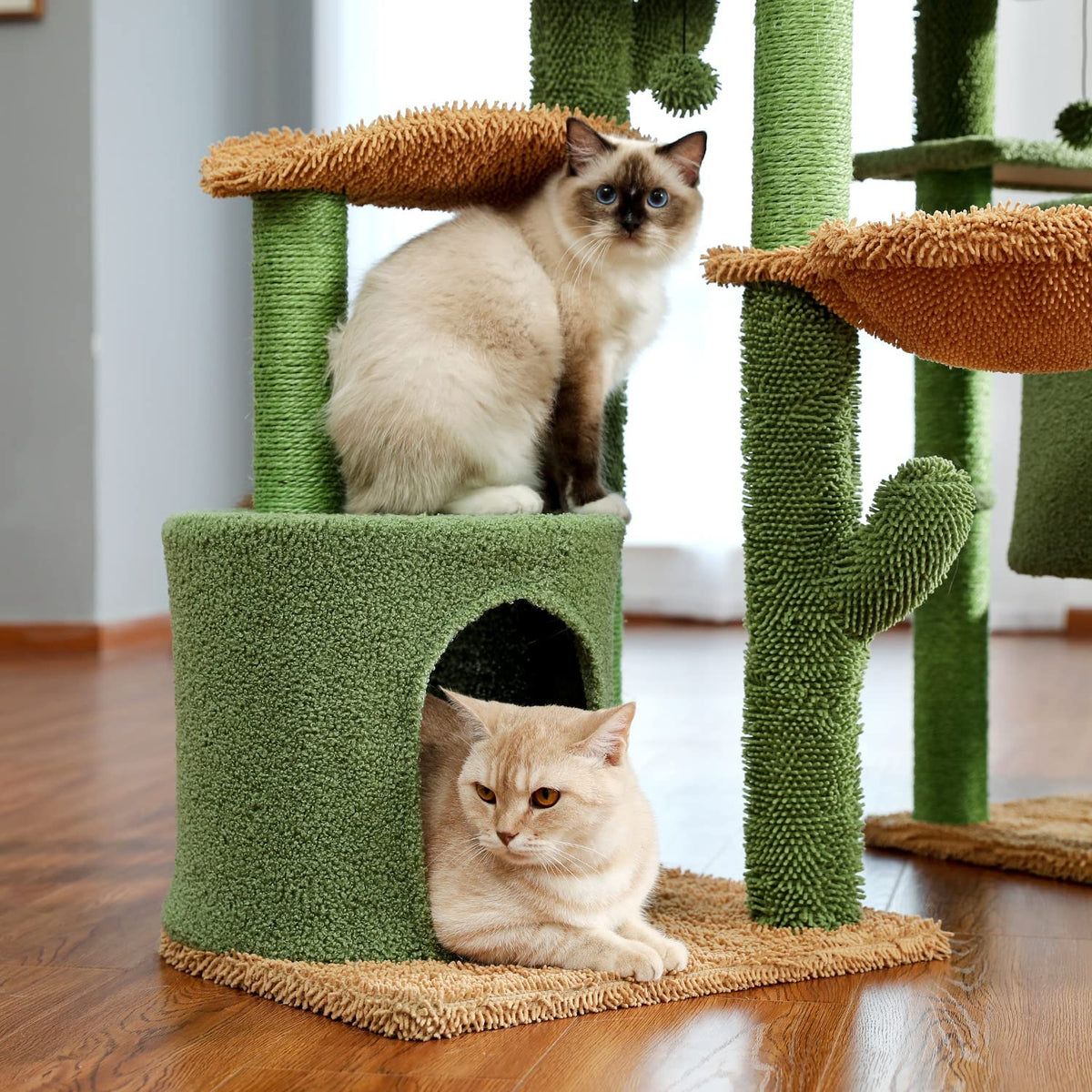 3 in 1 Cat Tree Combination Cat's Tower with Scratching Post Cute Cactus House Furniture with Condo Nest Pet Scratcher