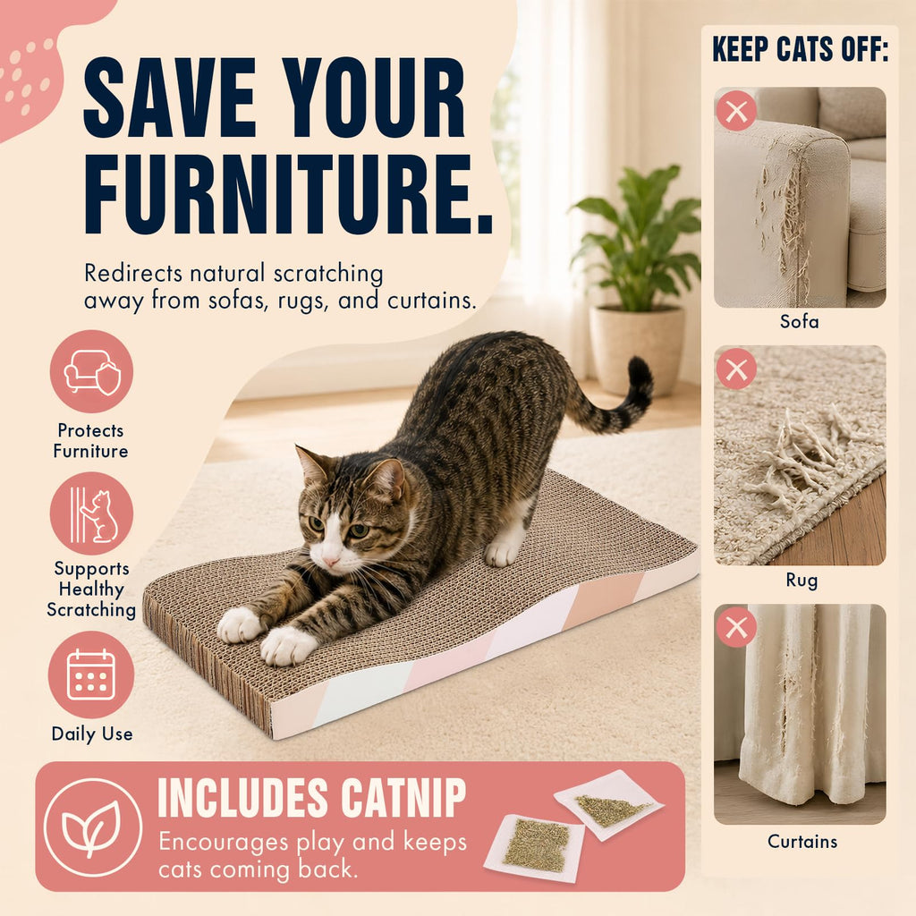 SIDAZON Cat Scratch Pad Cardboard cat scratchers for Indoor Cats Reversible Large Wide Corrugated with Catnip and Mini Toy
