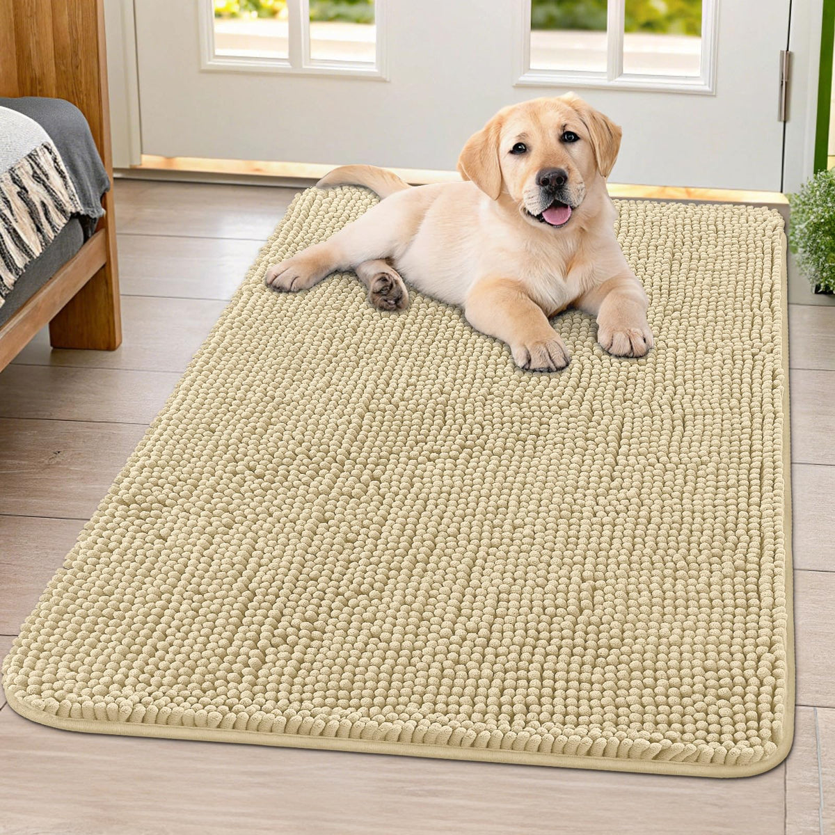 Smiry Dog Door Mat for Muddy Paws, Absorbent Dirt Trapper, Non-Slip Washable Chenille Entryway Rug for Inside Floor