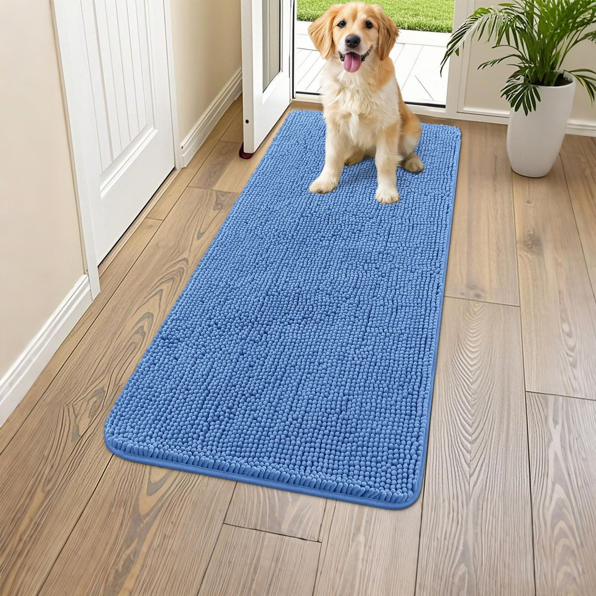 Smiry Dog Door Mat for Muddy Paws, Absorbent Dirt Trapper, Non-Slip Washable Chenille Entryway Rug for Inside Floor