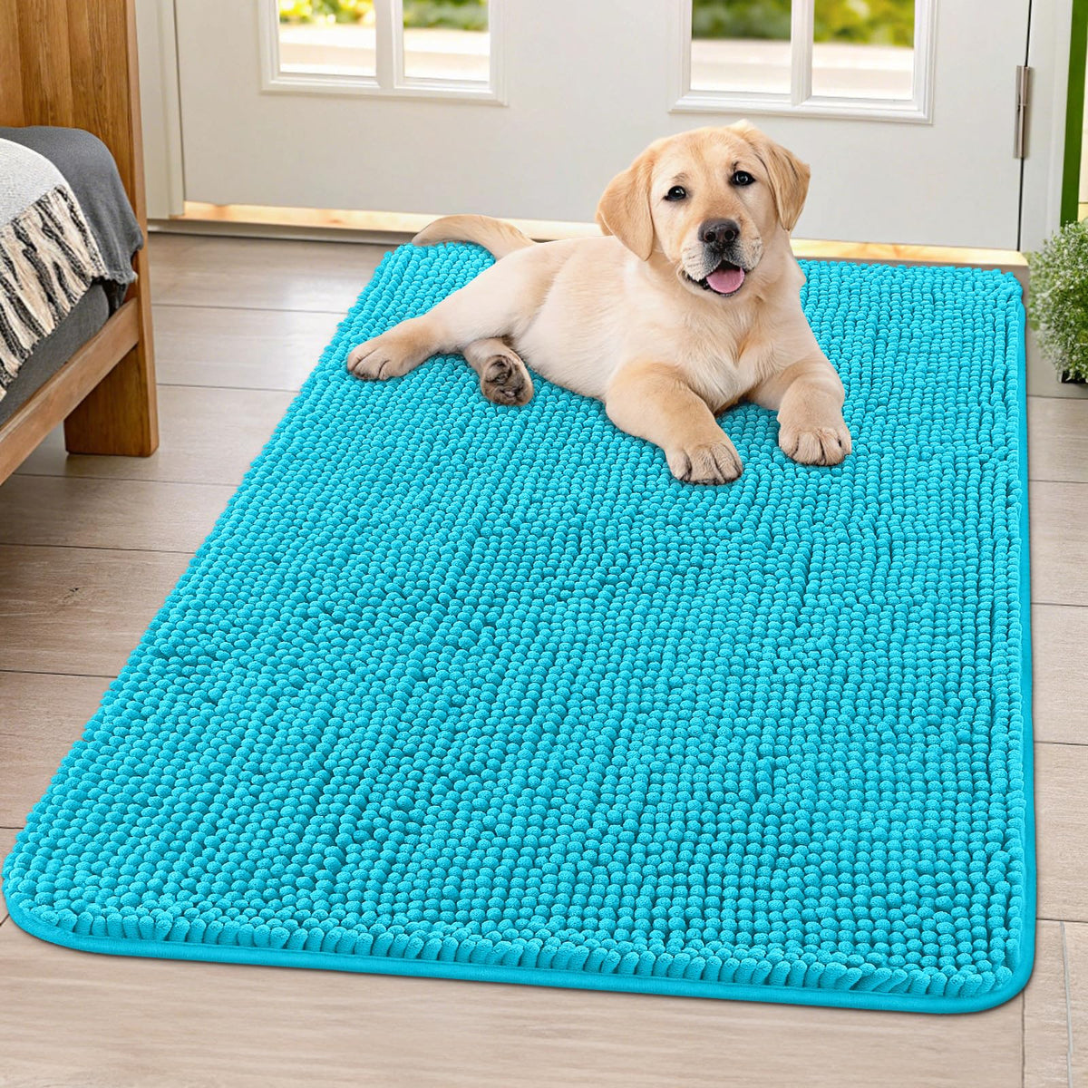 Smiry Dog Door Mat for Muddy Paws, Absorbent Dirt Trapper, Non-Slip Washable Chenille Entryway Rug for Inside Floor
