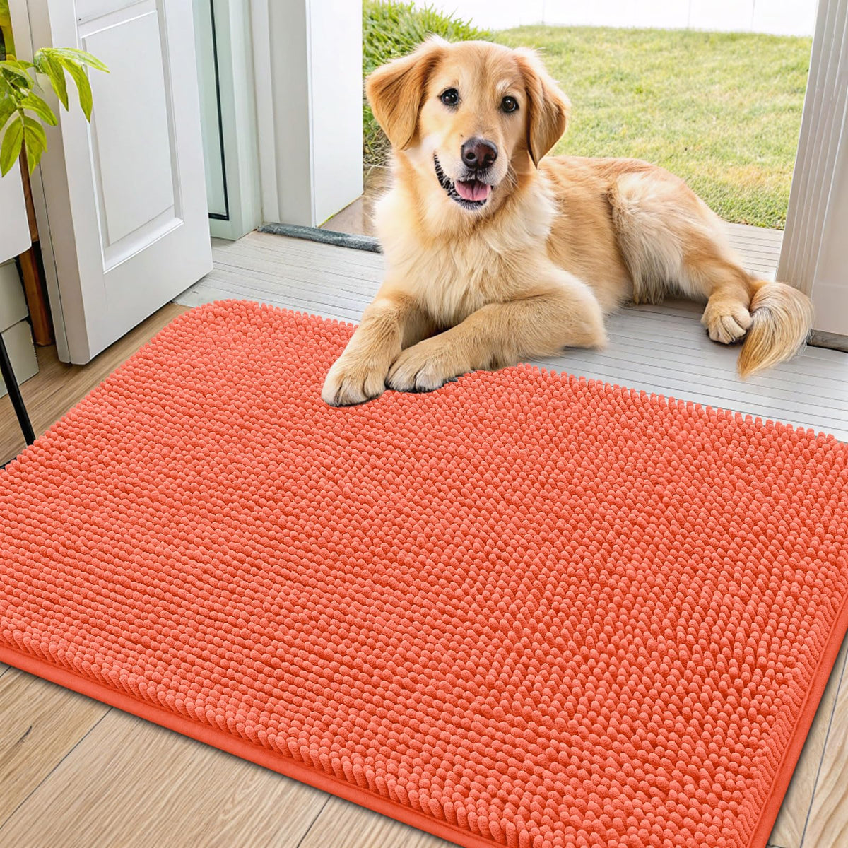 Smiry Dog Door Mat for Muddy Paws, Absorbent Dirt Trapper, Non-Slip Washable Chenille Entryway Rug for Inside Floor