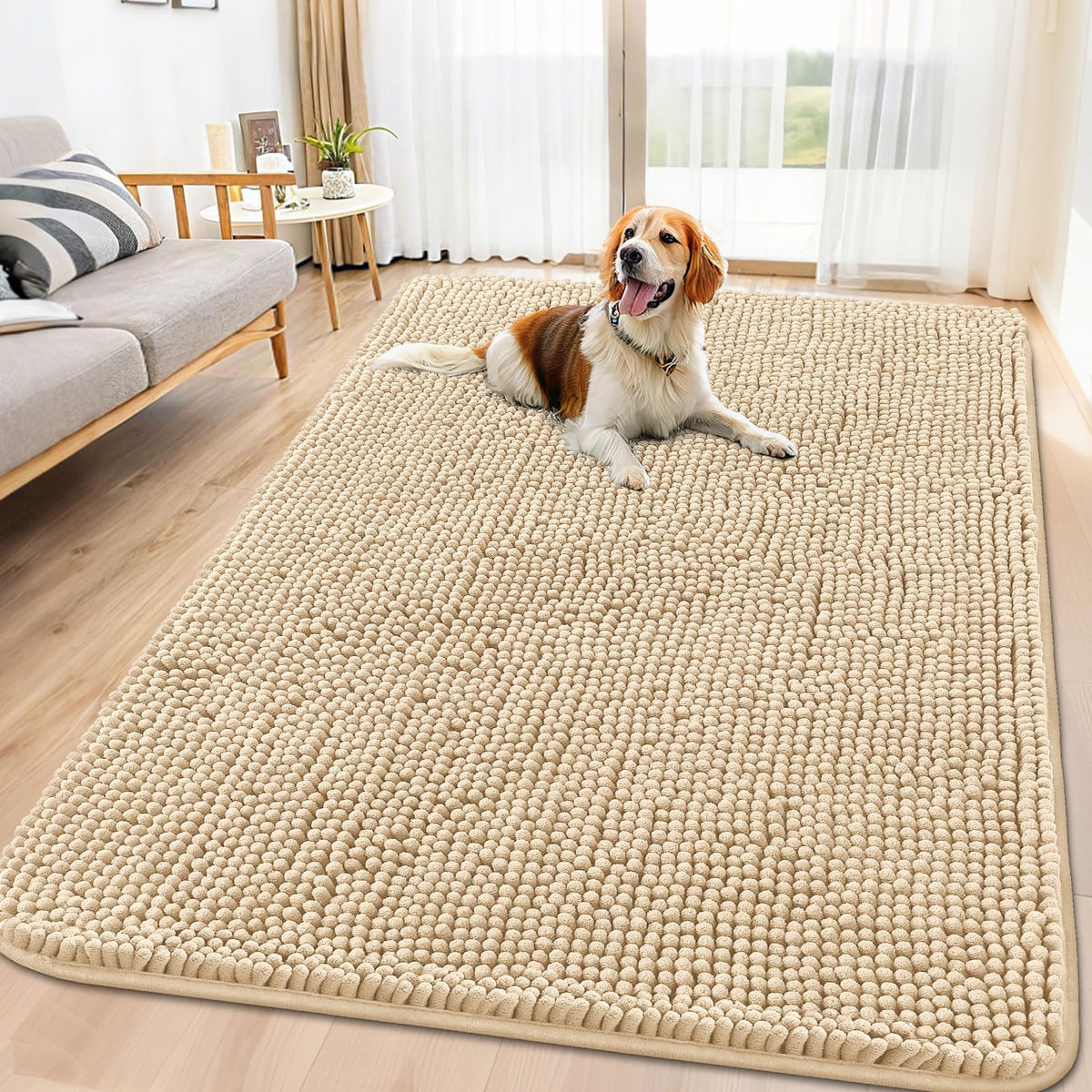 Smiry Dog Door Mat for Muddy Paws, Absorbent Dirt Trapper, Non-Slip Washable Chenille Entryway Rug for Inside Floor