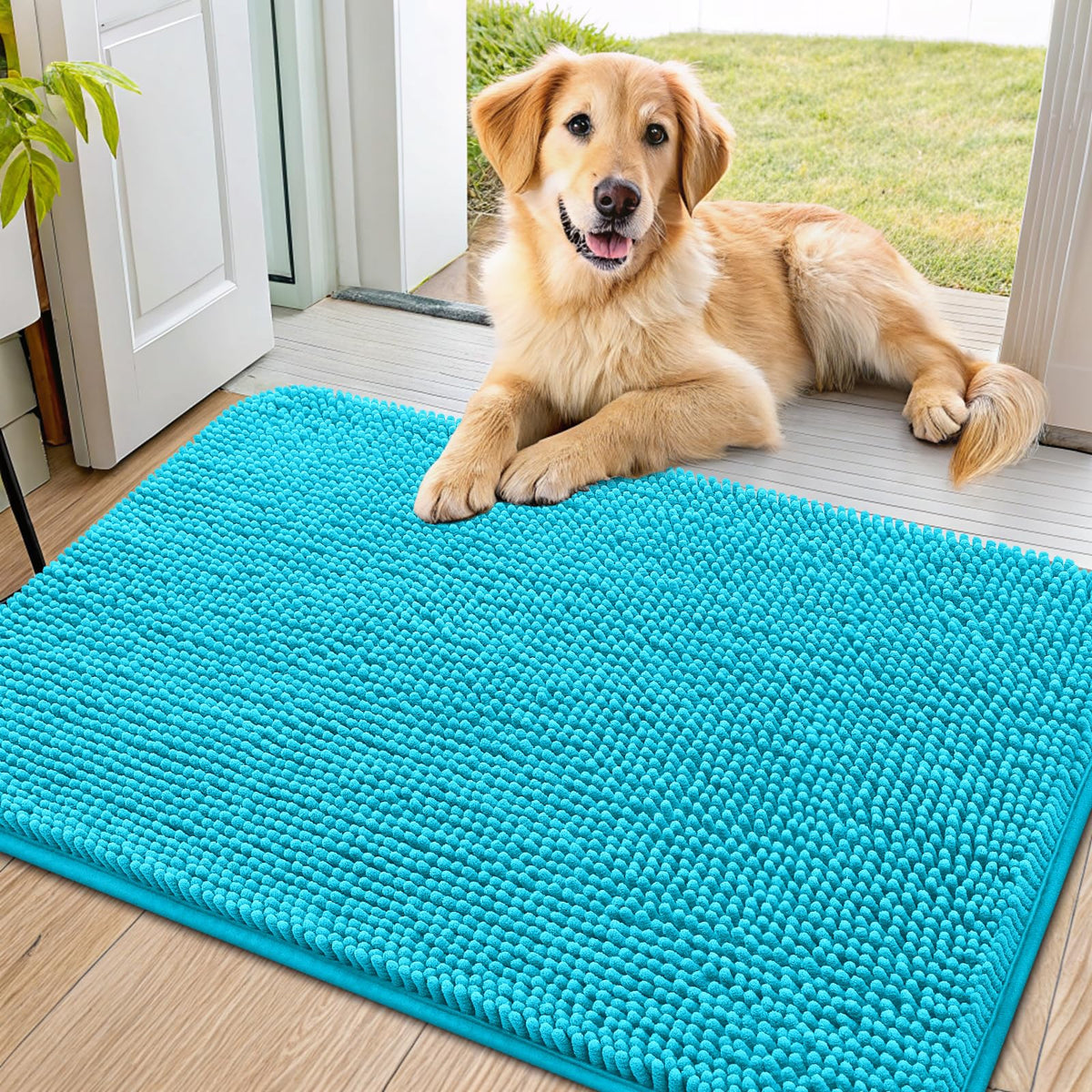 Smiry Dog Door Mat for Muddy Paws, Absorbent Dirt Trapper, Non-Slip Washable Chenille Entryway Rug for Inside Floor