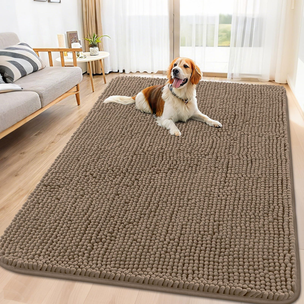 Smiry Dog Door Mat for Muddy Paws, Absorbent Dirt Trapper, Non-Slip Washable Chenille Entryway Rug for Inside Floor