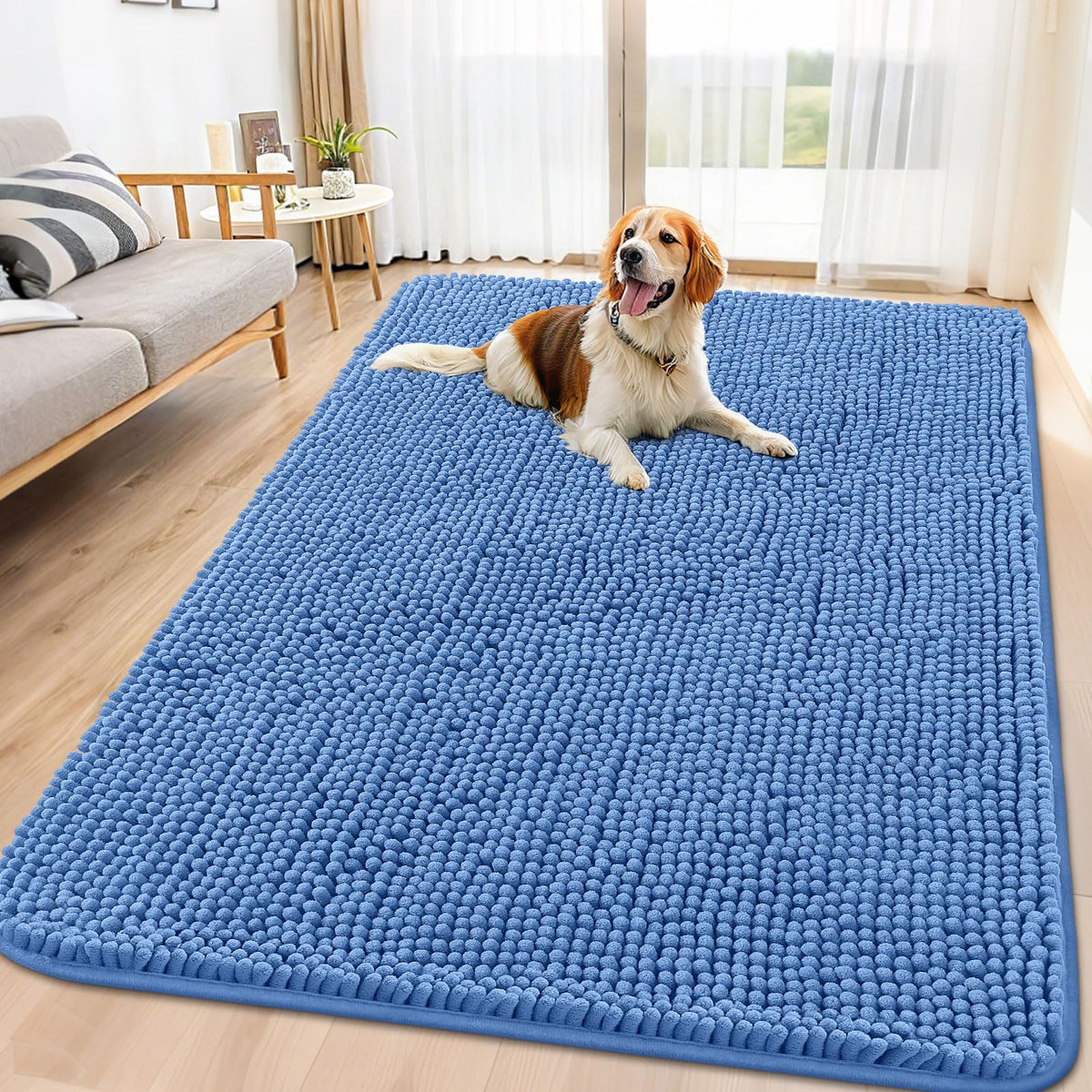 Smiry Dog Door Mat for Muddy Paws, Absorbent Dirt Trapper, Non-Slip Washable Chenille Entryway Rug for Inside Floor