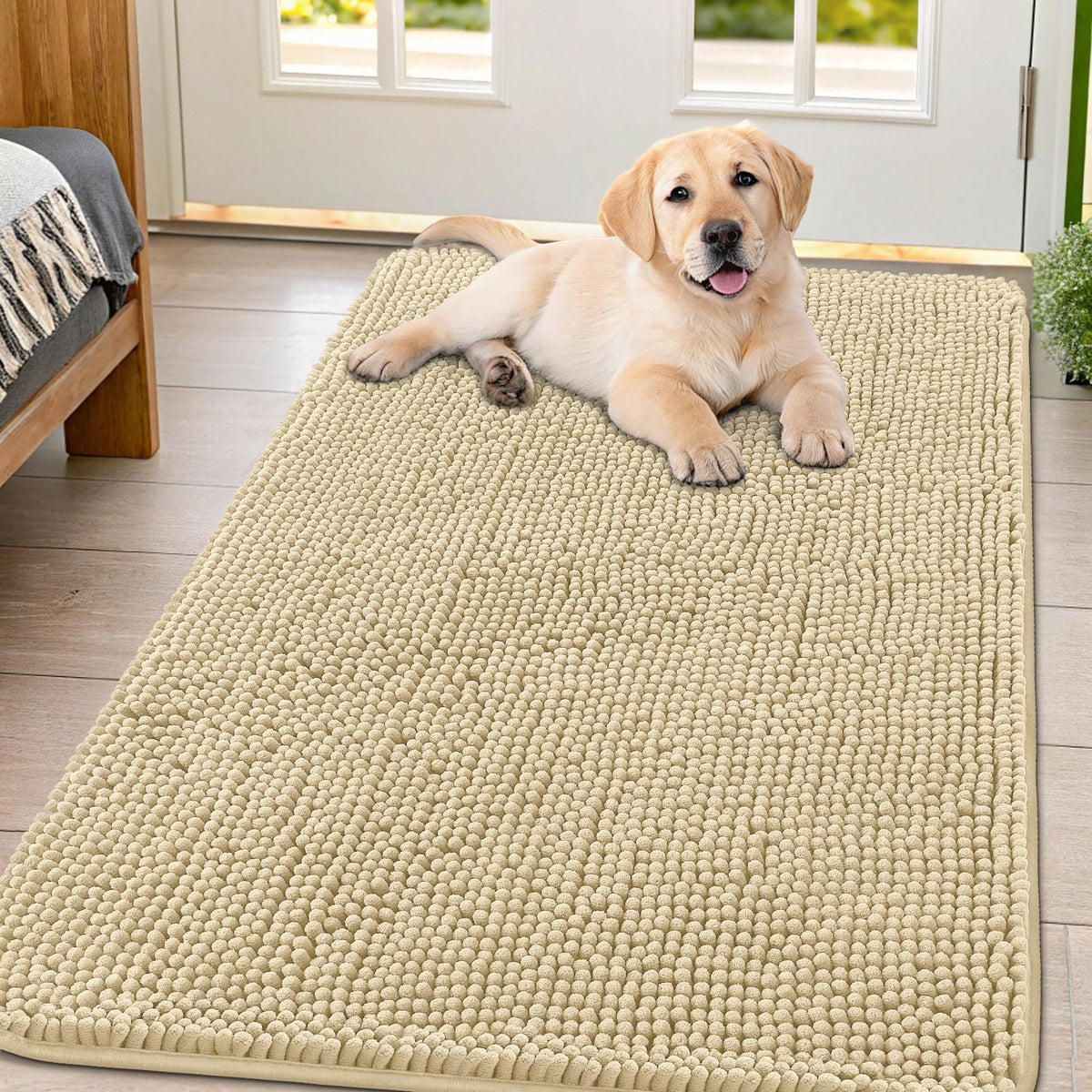 Smiry Dog Door Mat for Muddy Paws, Absorbent Dirt Trapper, Non-Slip Washable Chenille Entryway Rug for Inside Floor