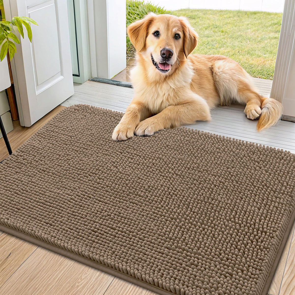 Smiry Dog Door Mat for Muddy Paws, Absorbent Dirt Trapper, Non-Slip Washable Chenille Entryway Rug for Inside Floor