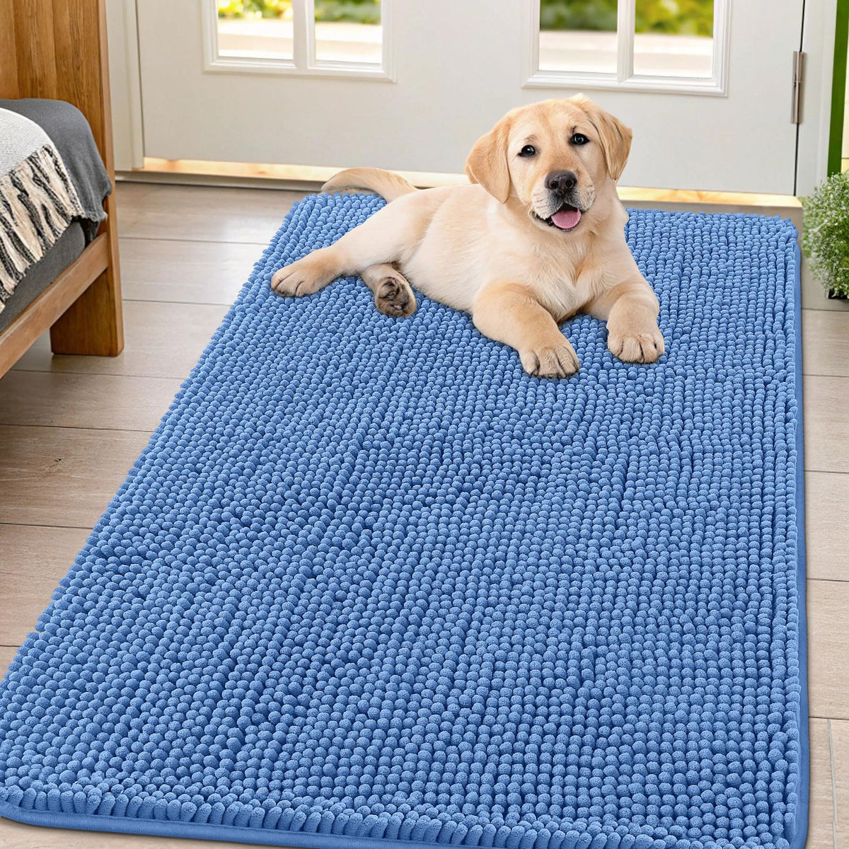 Smiry Dog Door Mat for Muddy Paws, Absorbent Dirt Trapper, Non-Slip Washable Chenille Entryway Rug for Inside Floor