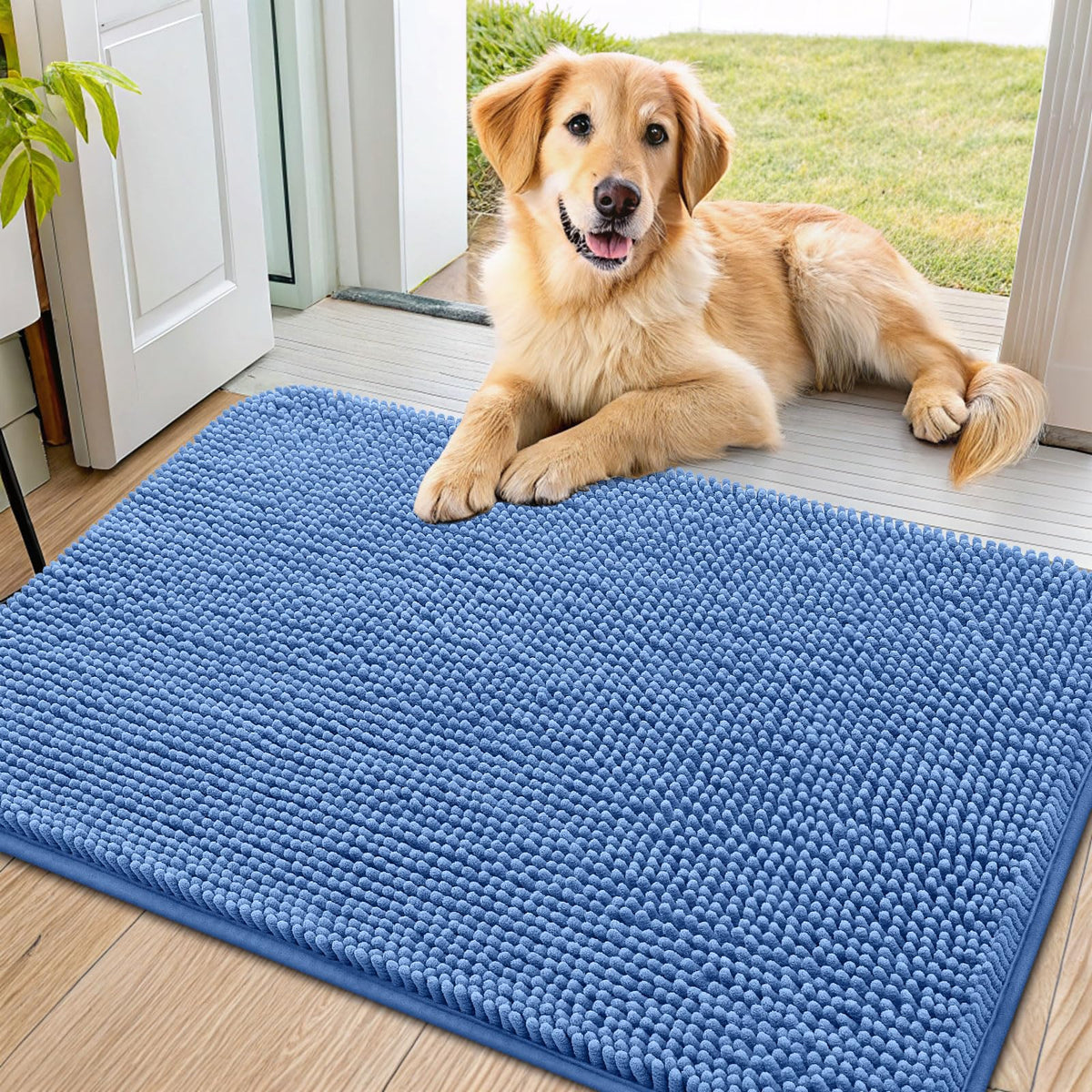 Smiry Dog Door Mat for Muddy Paws, Absorbent Dirt Trapper, Non-Slip Washable Chenille Entryway Rug for Inside Floor