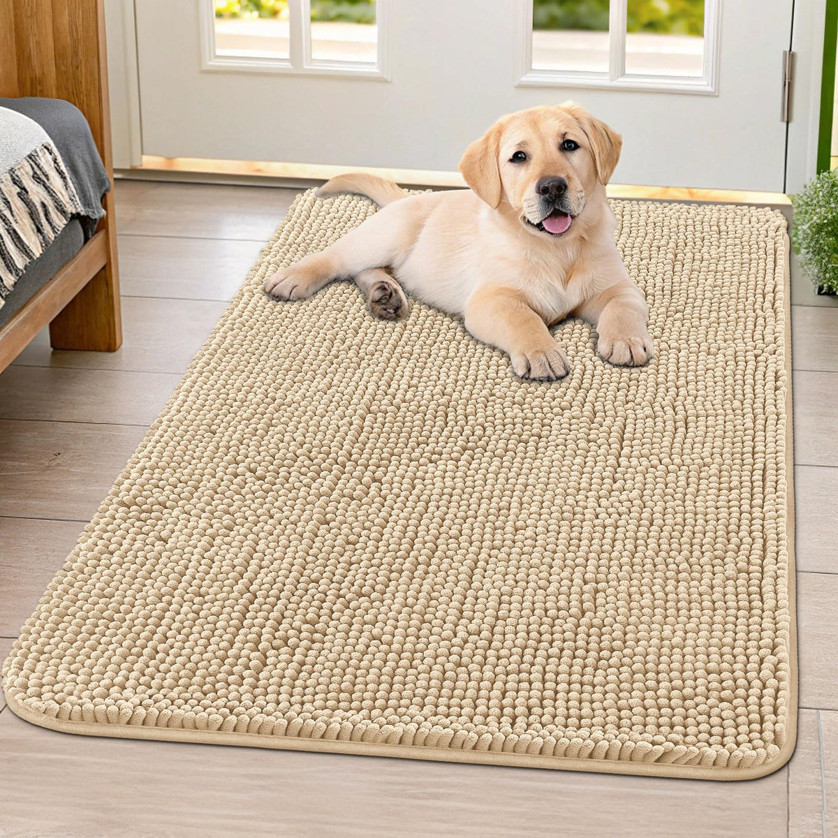 Smiry Dog Door Mat for Muddy Paws, Absorbent Dirt Trapper, Non-Slip Washable Chenille Entryway Rug for Inside Floor
