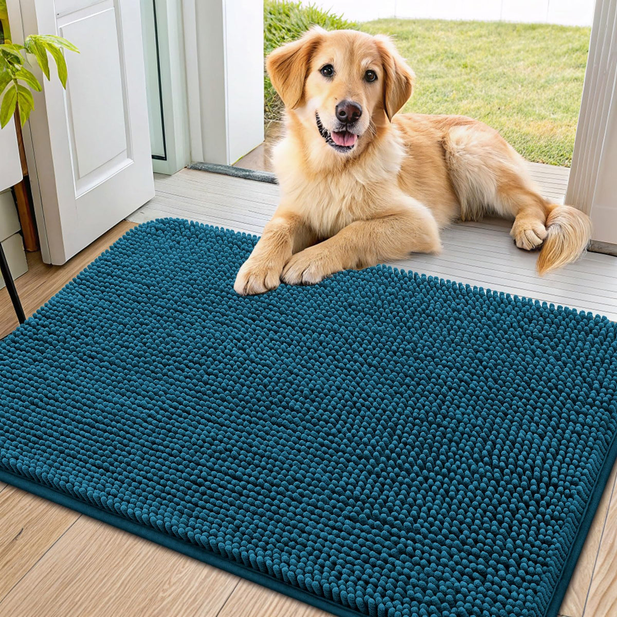 Smiry Dog Door Mat for Muddy Paws, Absorbent Dirt Trapper, Non-Slip Washable Chenille Entryway Rug for Inside Floor