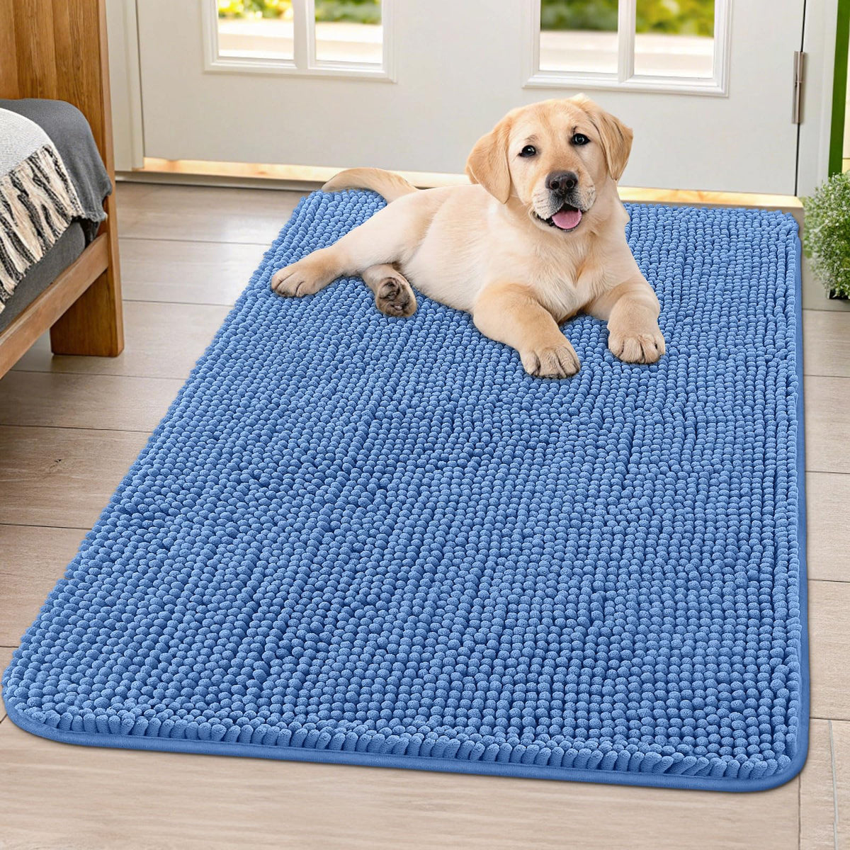 Smiry Dog Door Mat for Muddy Paws, Absorbent Dirt Trapper, Non-Slip Washable Chenille Entryway Rug for Inside Floor